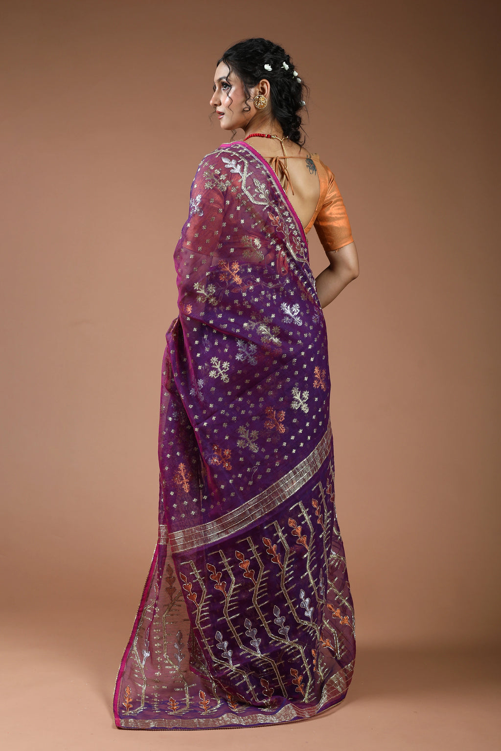 Purple Karchupi Jamdani Saree With Blouse Piece