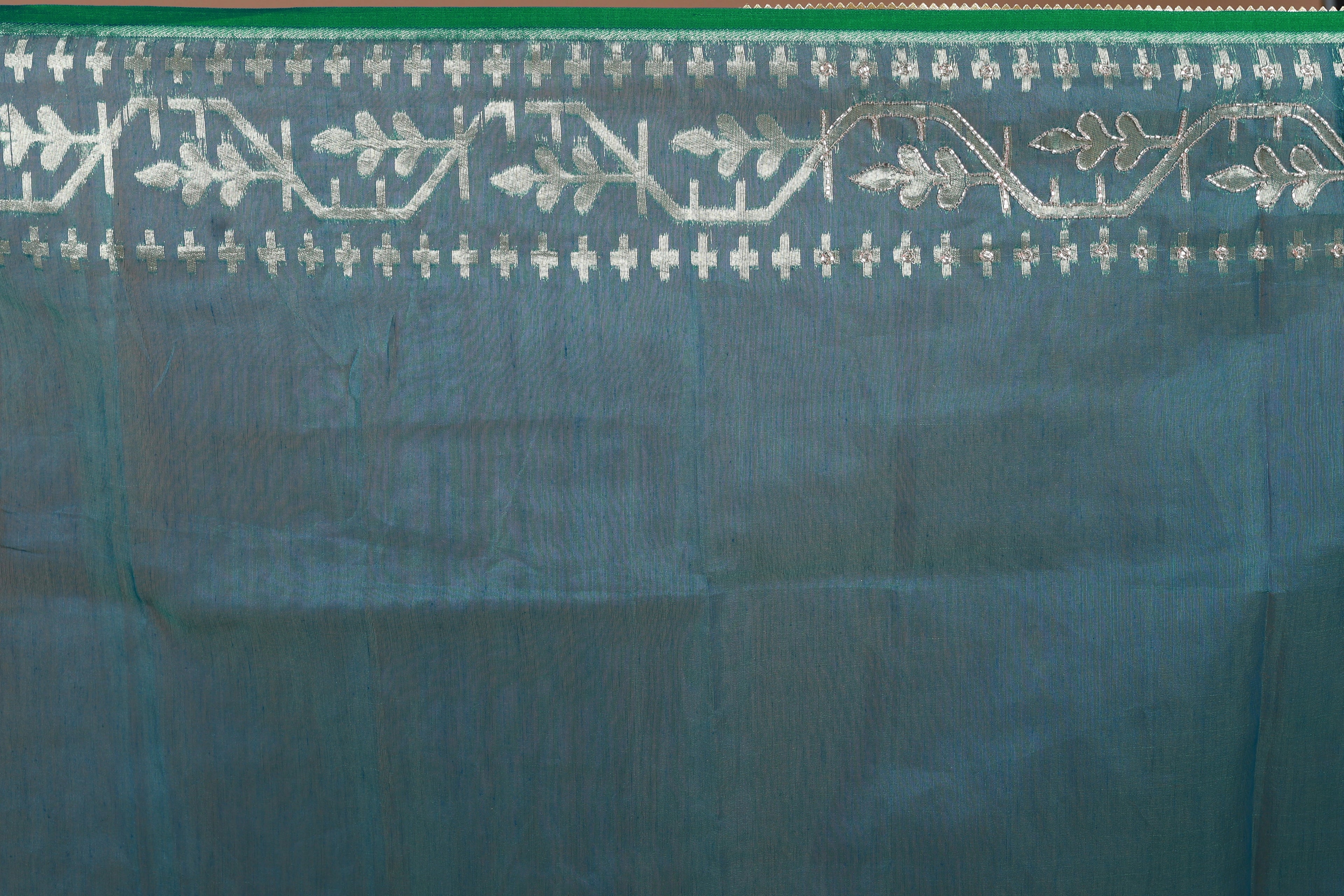 Peacock Blue Karchupi Jamdani Saree With Blouse Piece
