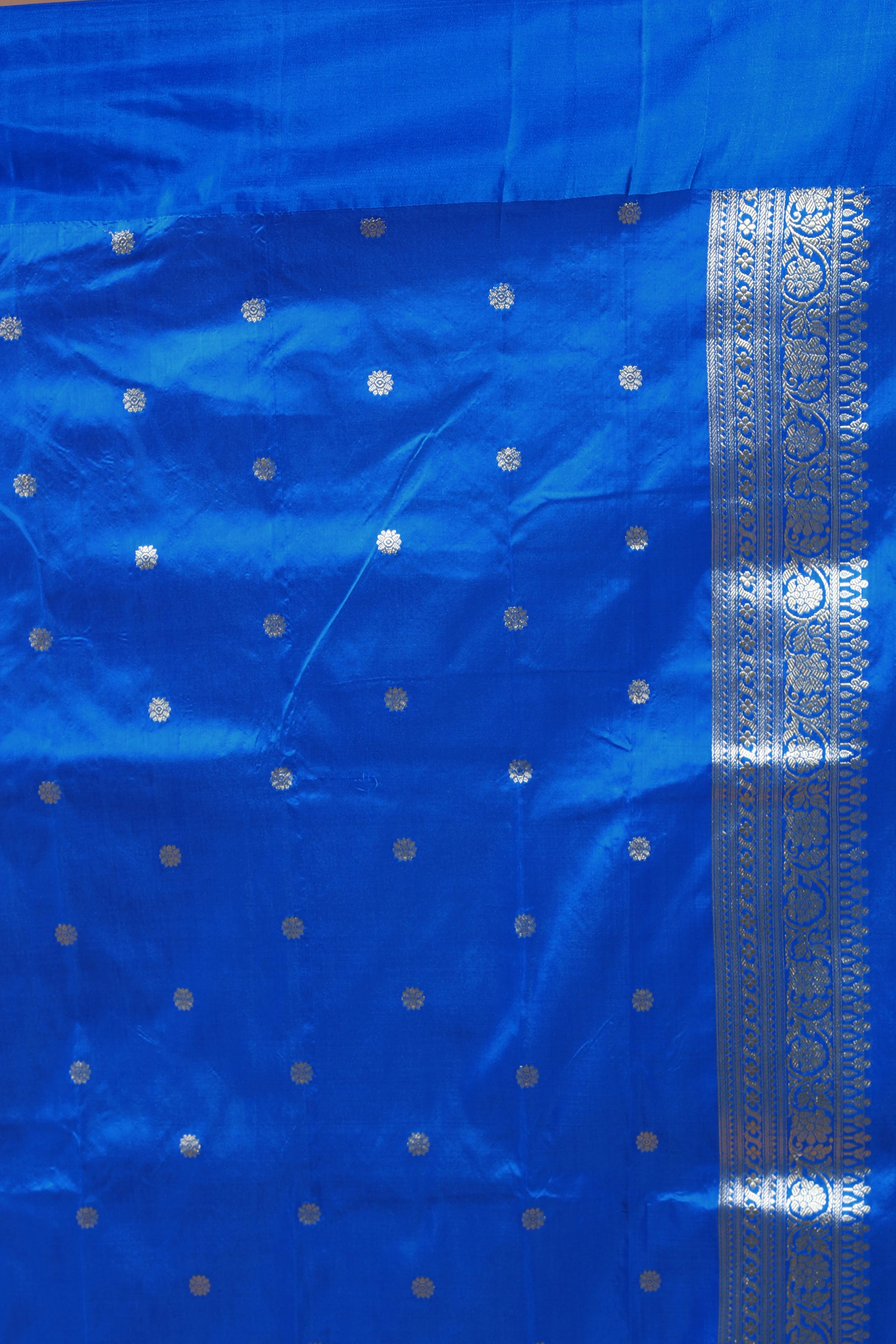 Peacock Blue Dual Tone Pure Katan Banarasi Silk Saree With Blouse Piece