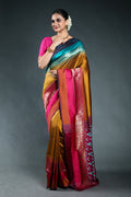 Copper Semi pochampally Saree with Blouse Piece