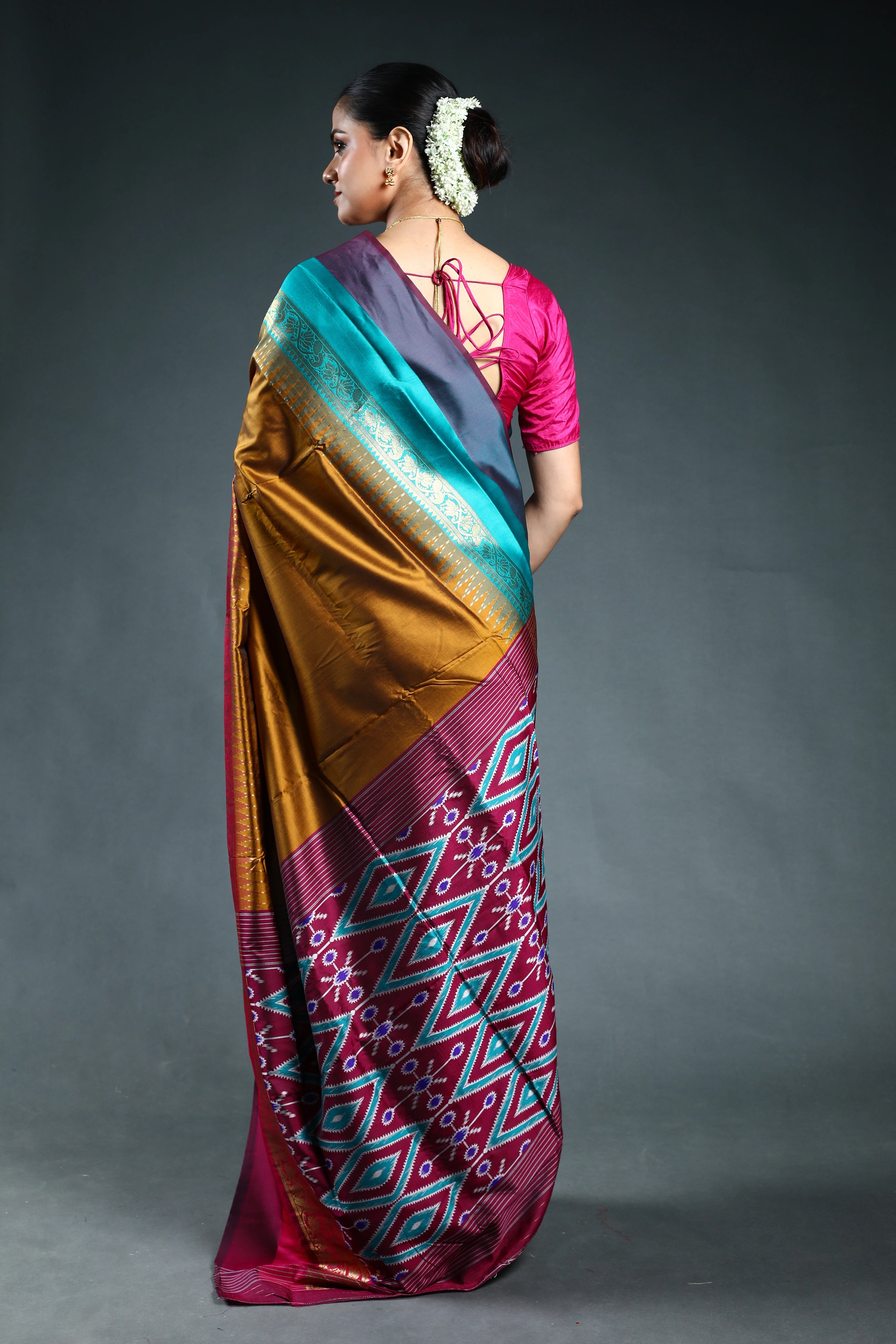Copper Semi pochampally Saree with Blouse Piece