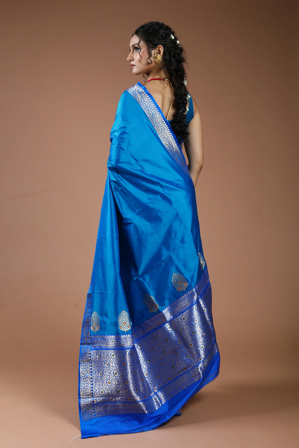 Turquoise Blue Pure Katan Silk Saree With Blouse Piece
