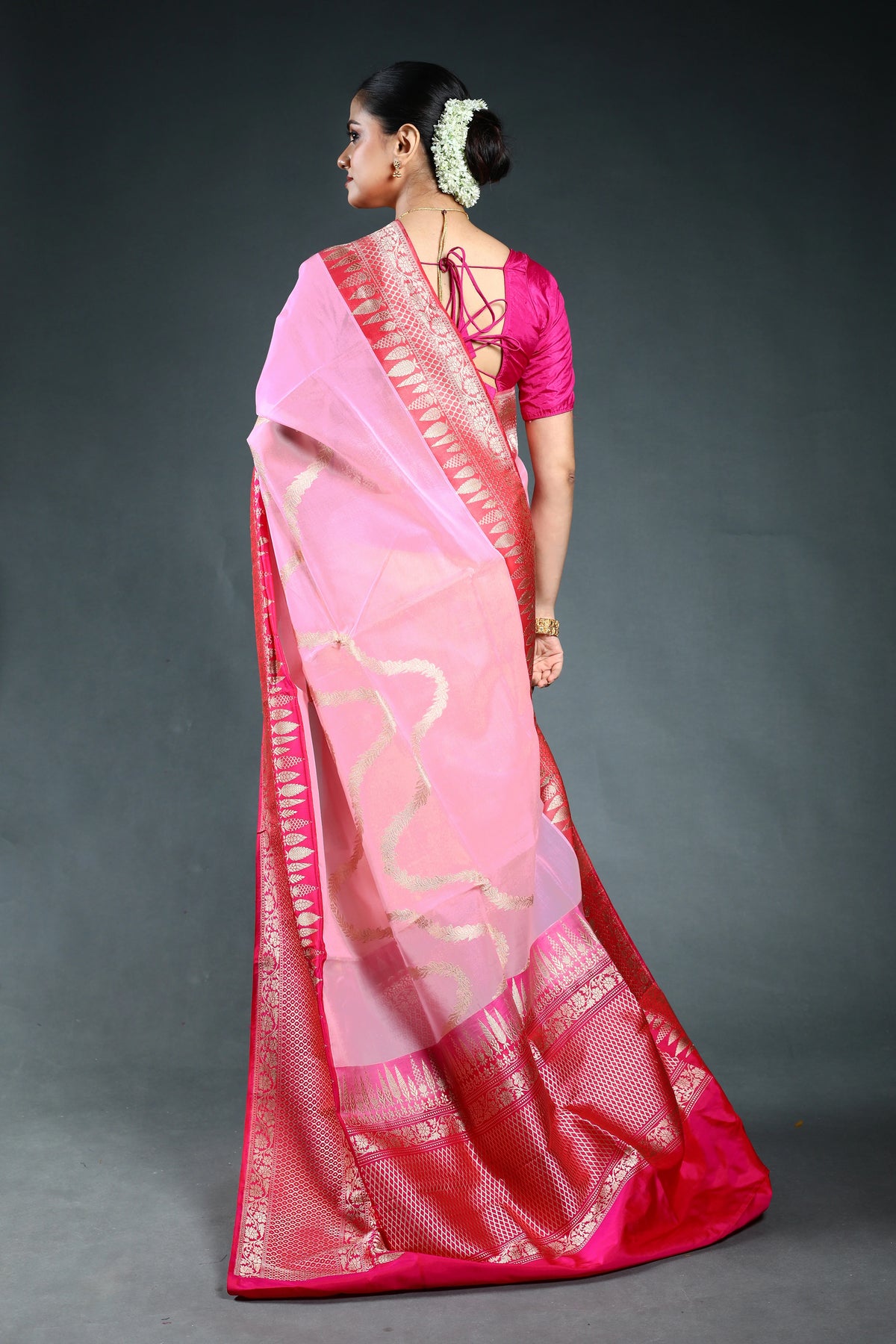 Peach Pink Shaded Exclusive kora Banarasi Saree with Blouse Piece