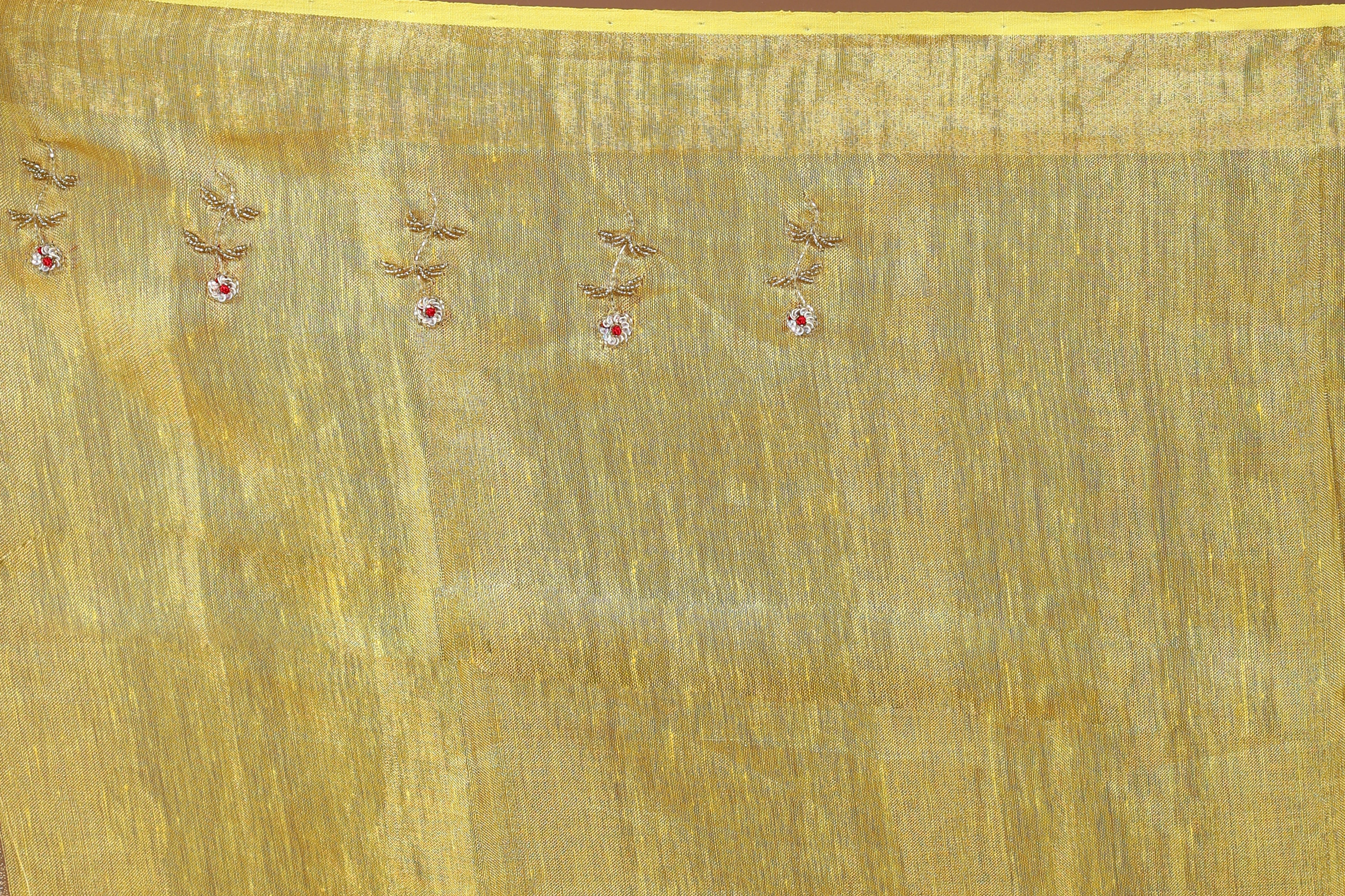 Yellow Semi Tissue Linen Saree With Blouse Piece