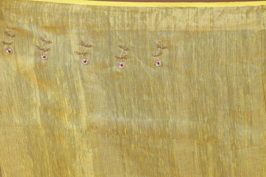 Yellow Semi Tissue Linen Saree With Blouse Piece