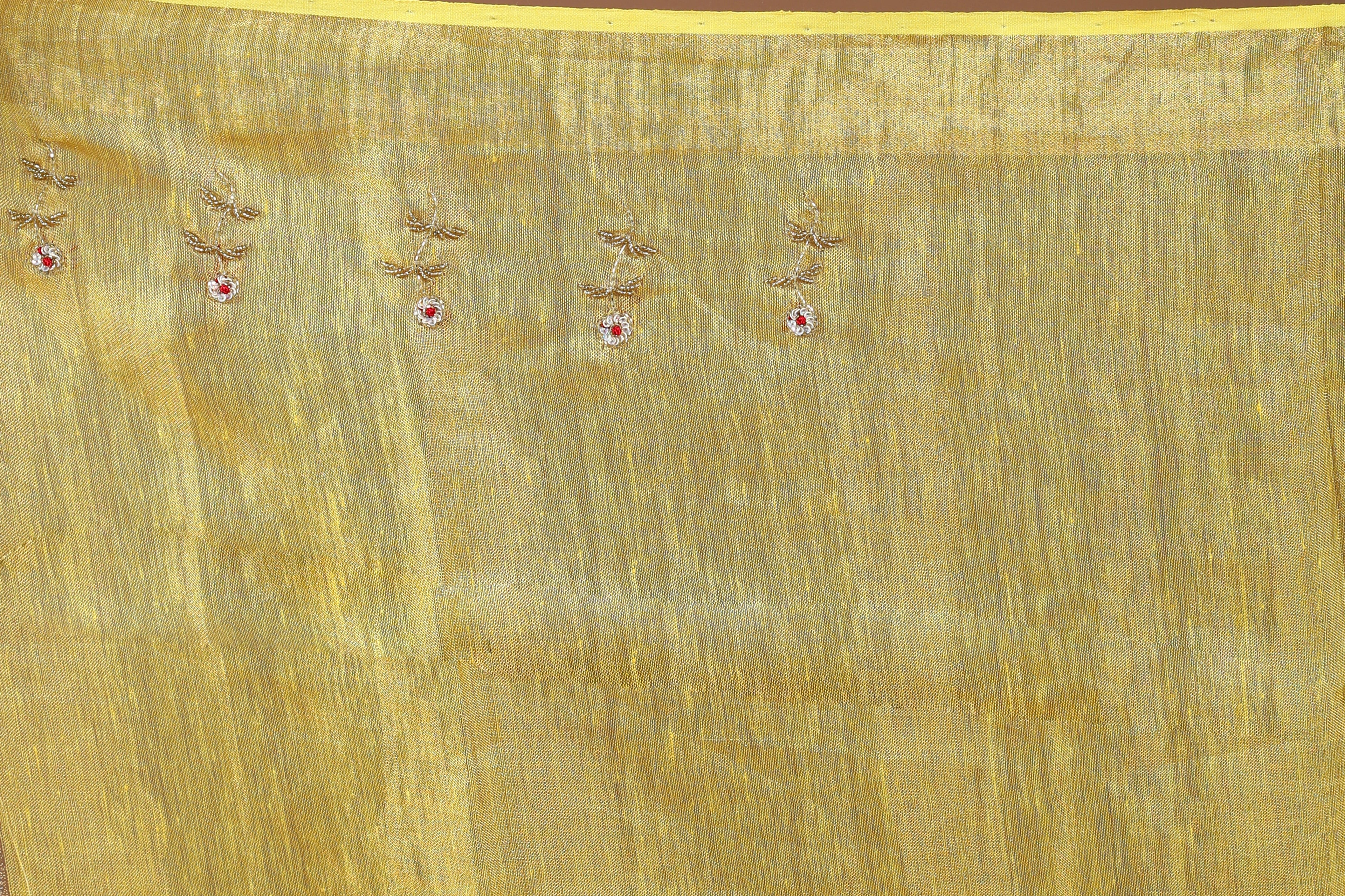 Yellow Semi Tissue Linen Saree With Blouse Piece