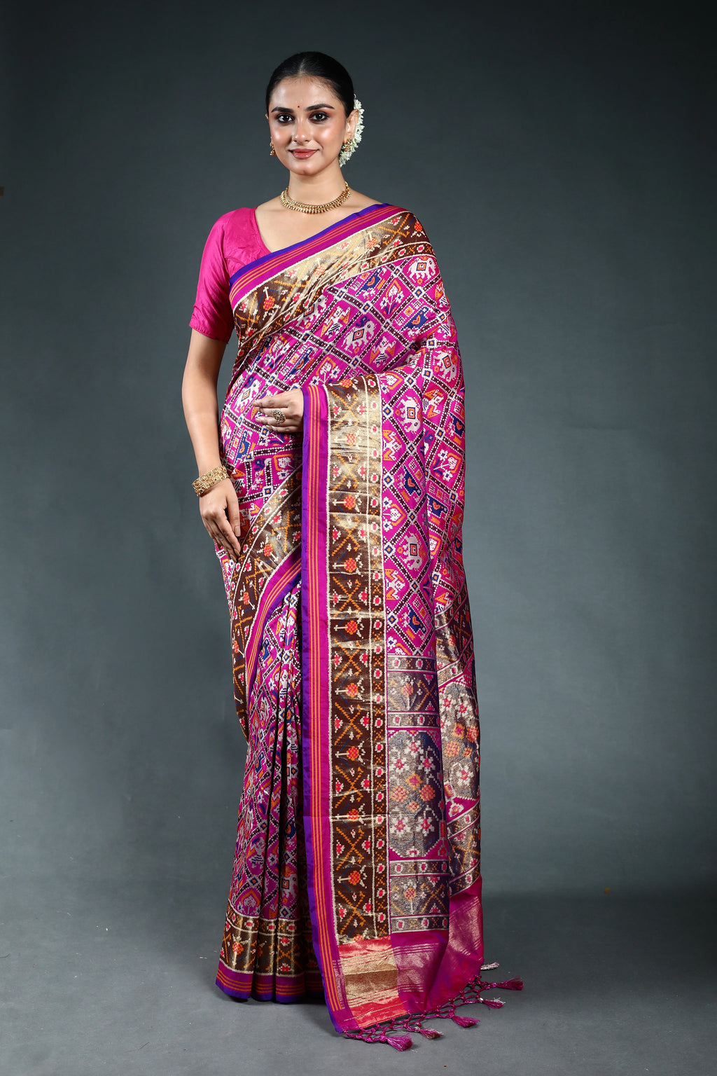 Purple Semi Patola Saree with Blouse Piece