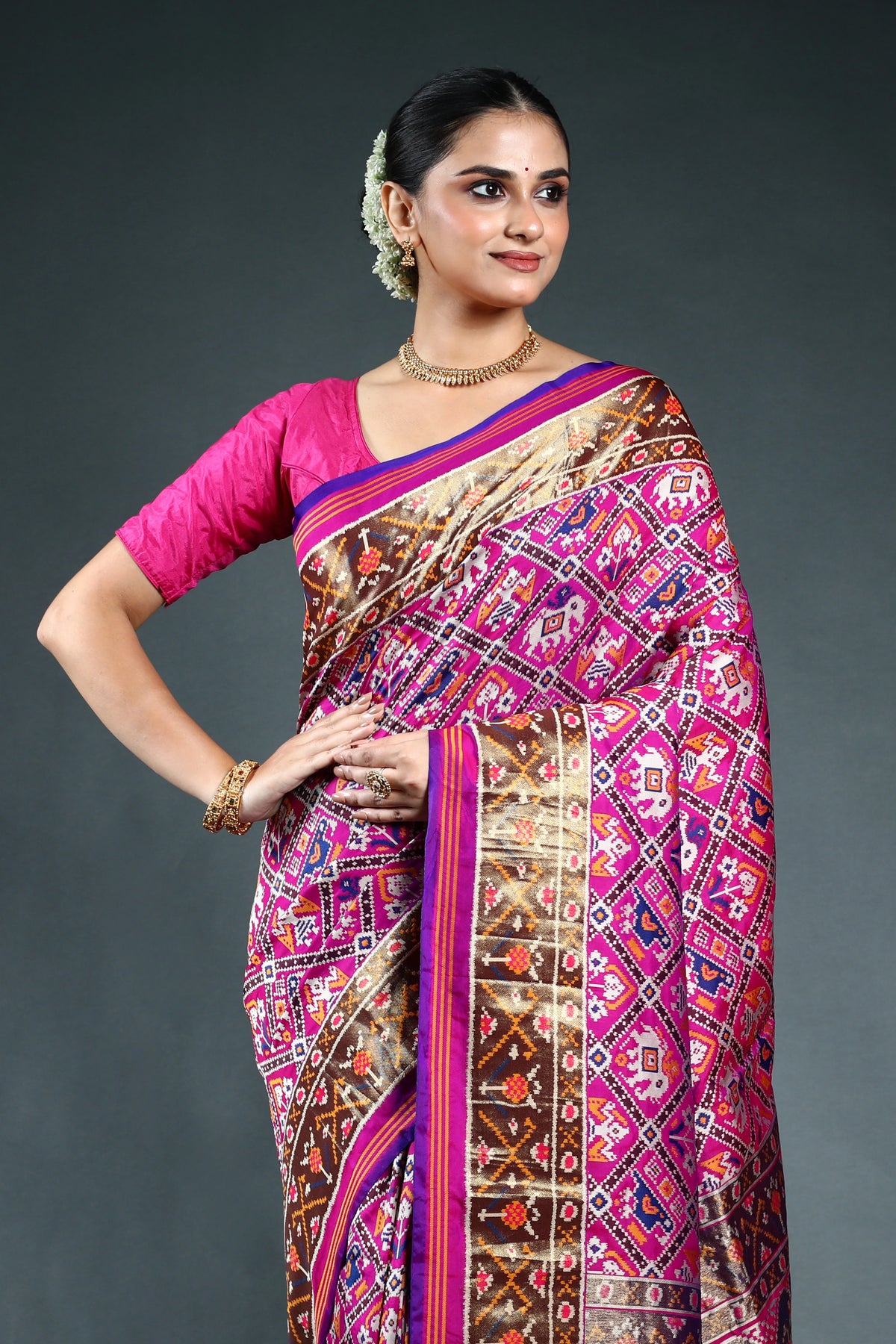 Purple Semi Patola Saree with Blouse Piece