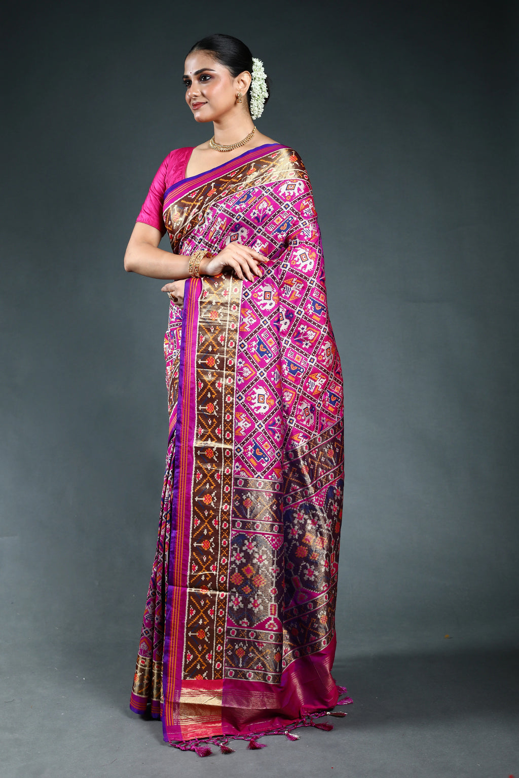 Purple Semi Patola Saree with Blouse Piece