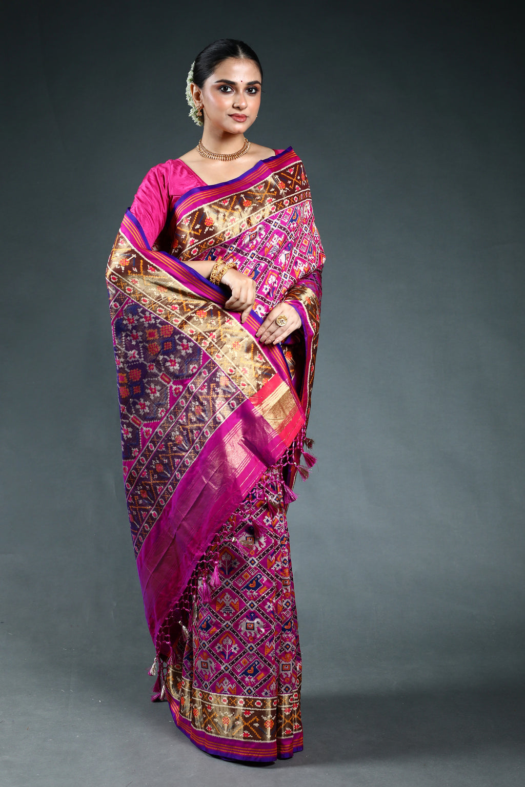 Purple Semi Patola Saree with Blouse Piece