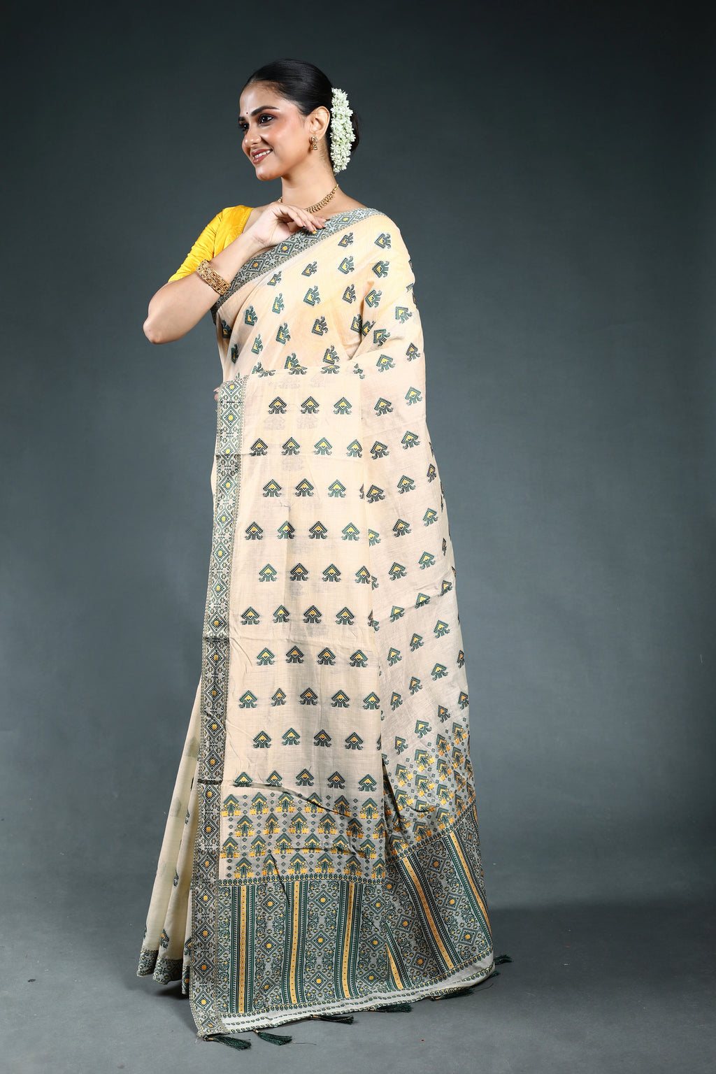 Bottle Green Semi Assam Silk Saree with Blouse Piece