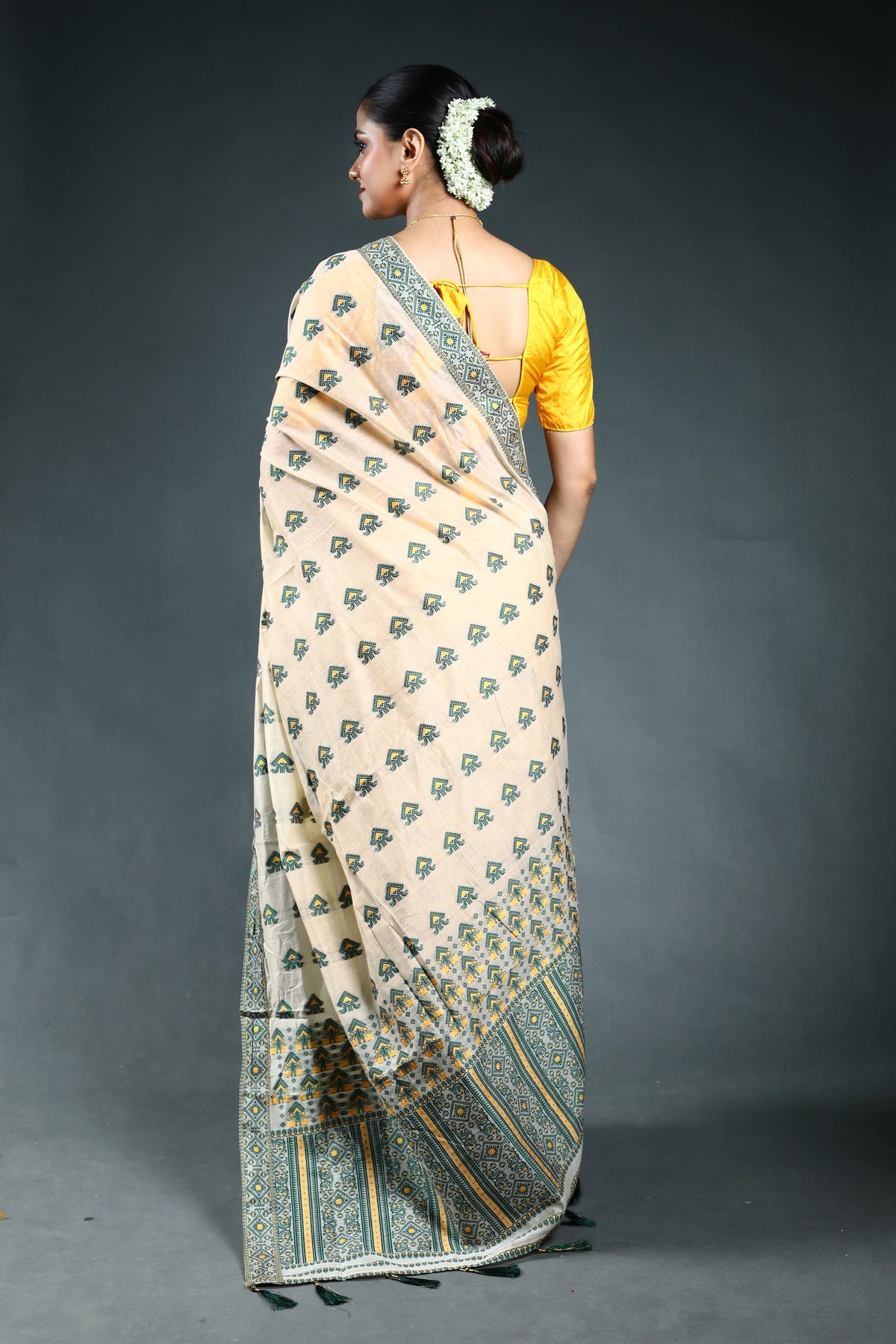 Bottle Green Semi Assam Silk Saree with Blouse Piece