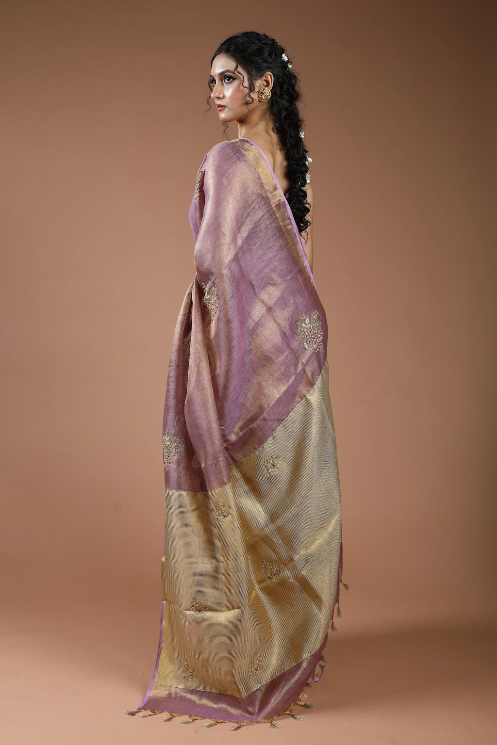Mauve Semi Tissue Linen Saree With Blouse Piece