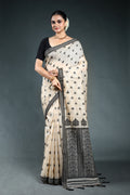 Black Semi Assam Silk Saree with Blouse Piece