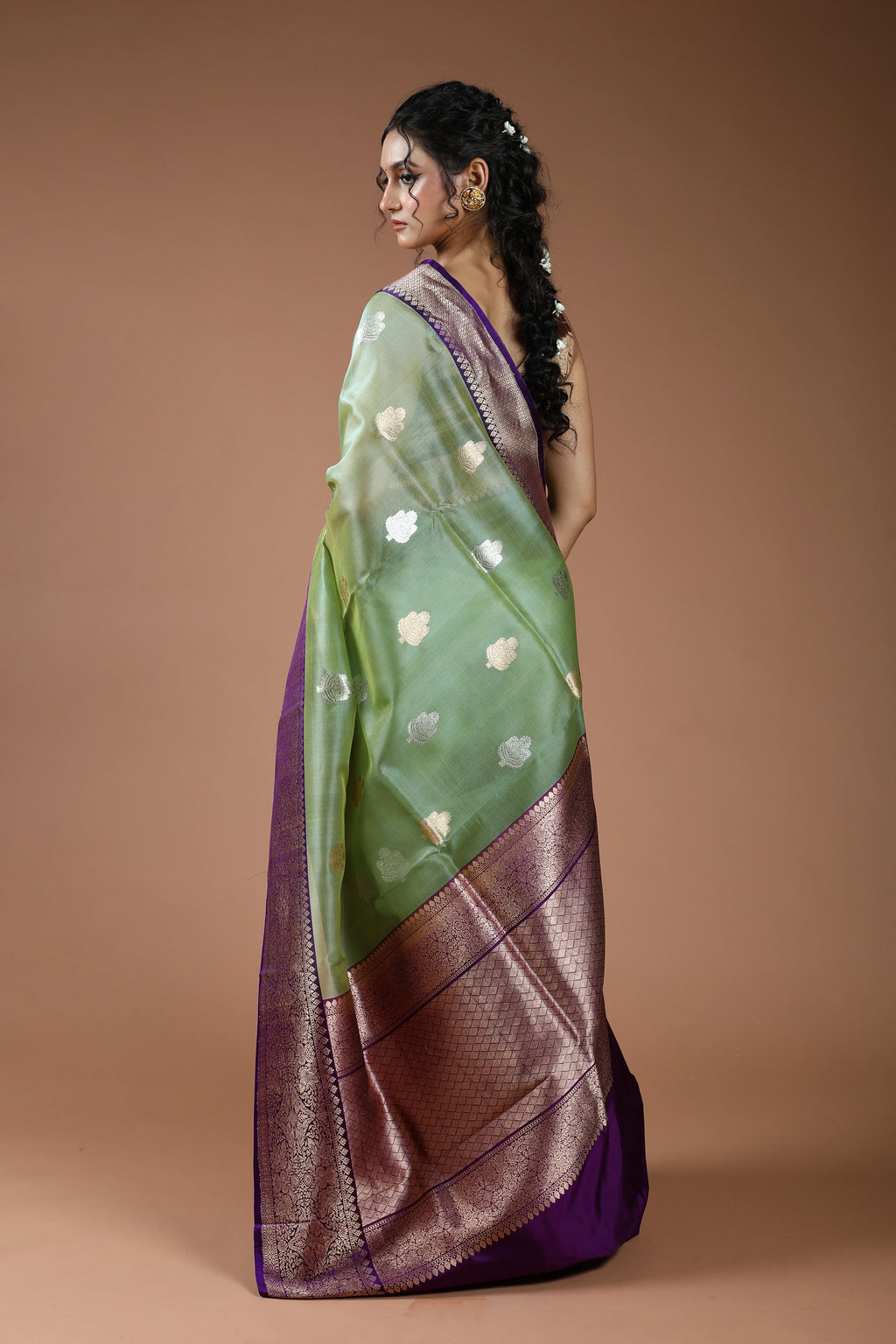 Pista Green Pure Kora Banarasi With Katan Border Saree With Blouse Piece