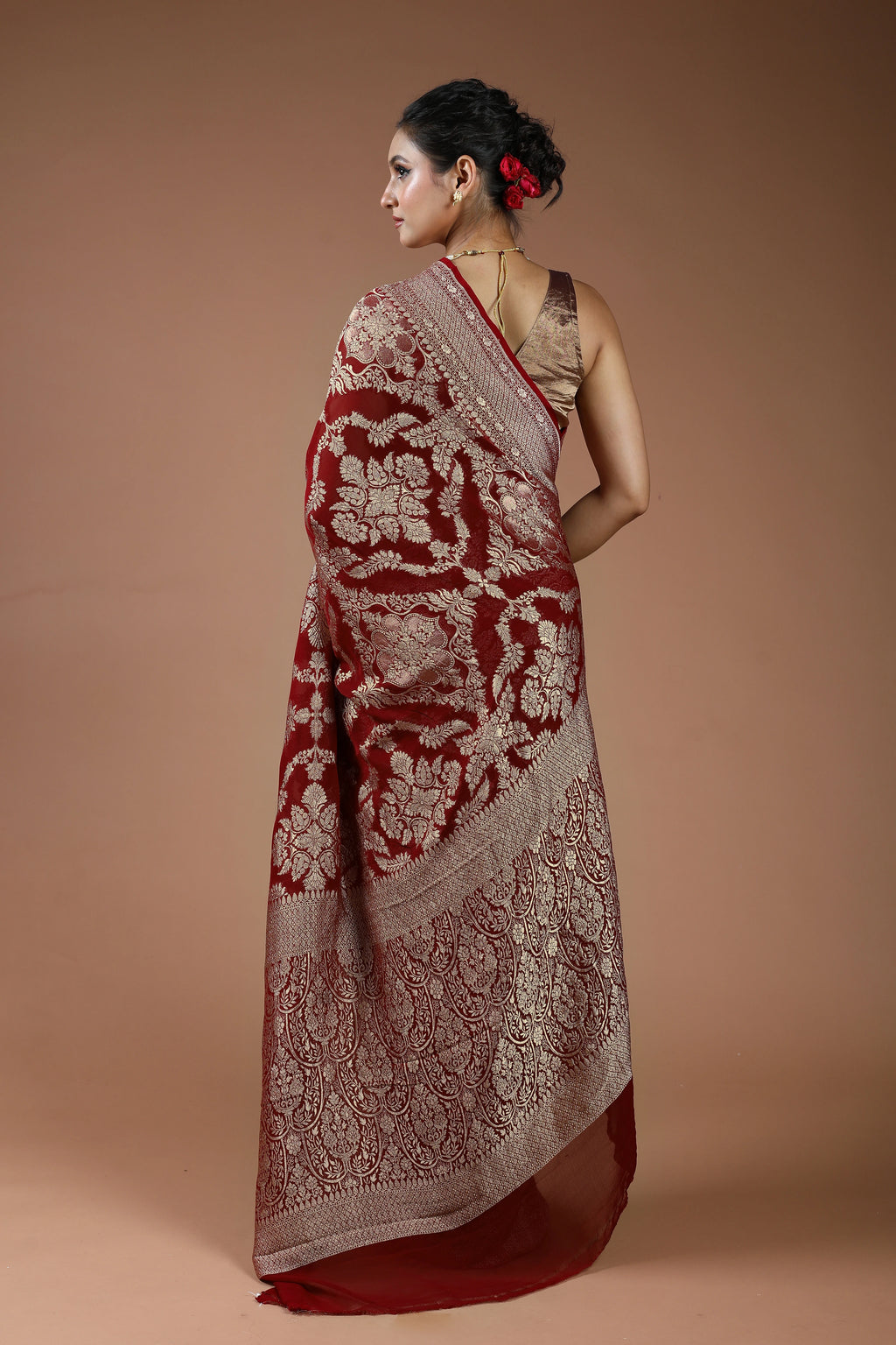 Dark Red Pure Georgette Saree With Blouse Piece