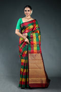 Multicolor Checks kanjivaram Saree with Blouse Piece