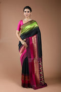 Black Semi Pochampally Saree With Blouse Piece