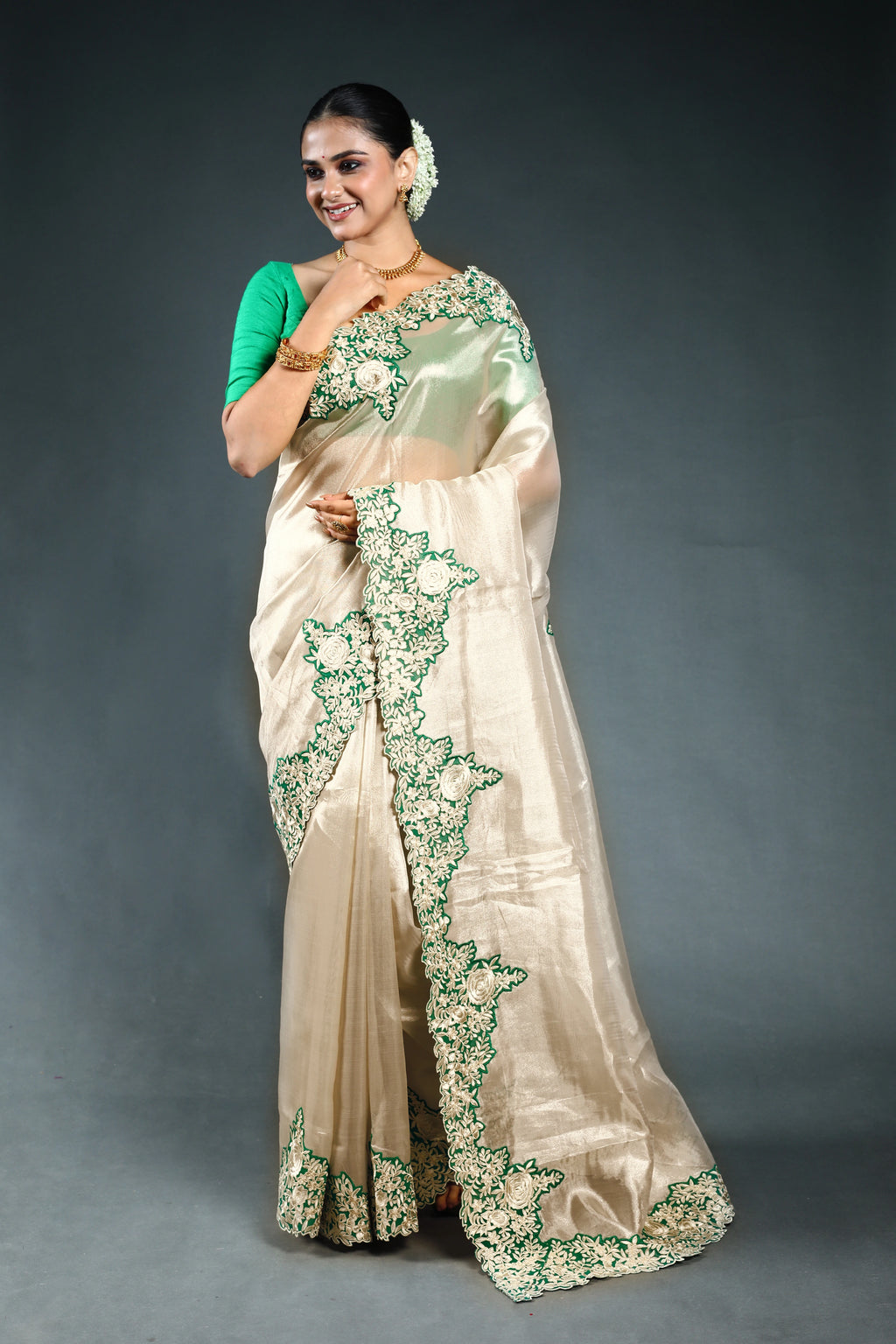 Offwhite  Organza Saree with Blouse Piece