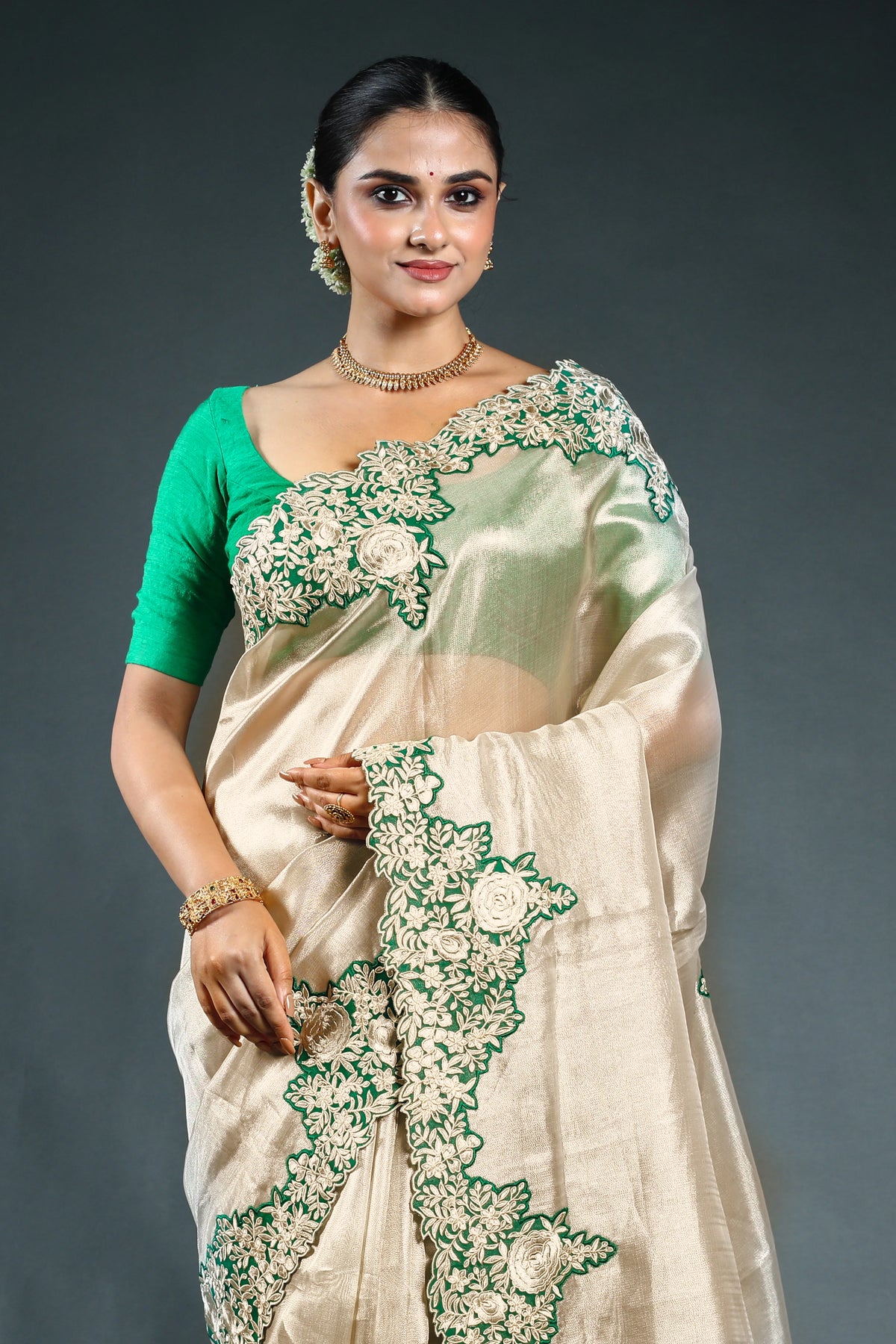 Offwhite  Organza Saree with Blouse Piece