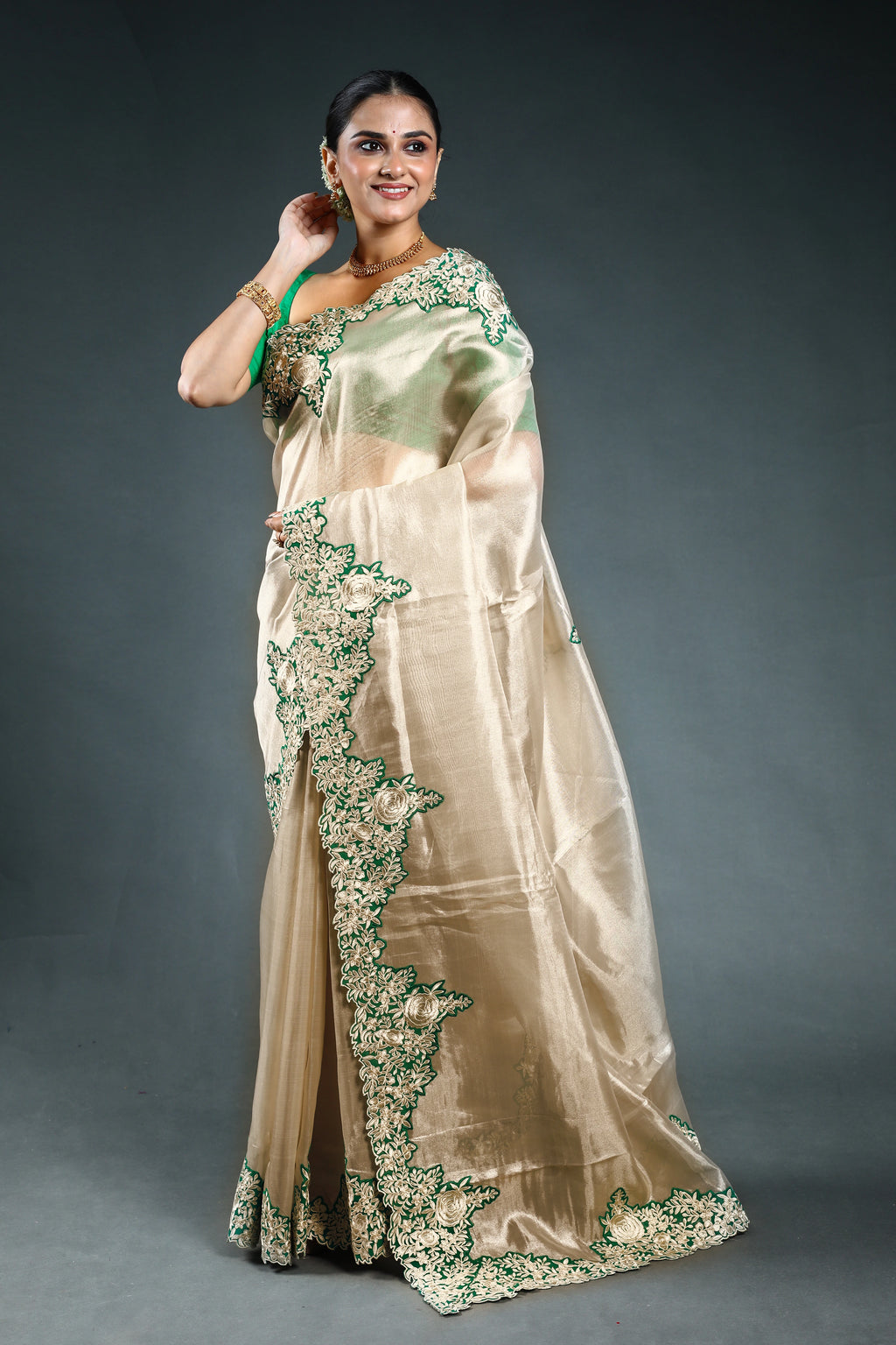 Offwhite  Organza Saree with Blouse Piece