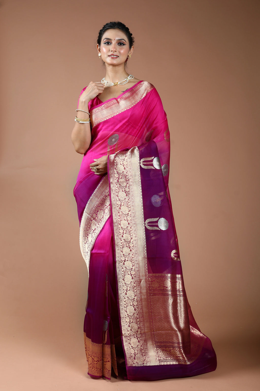 Pure 4D Dye Kora Banarasi Saree With Blouse Piece