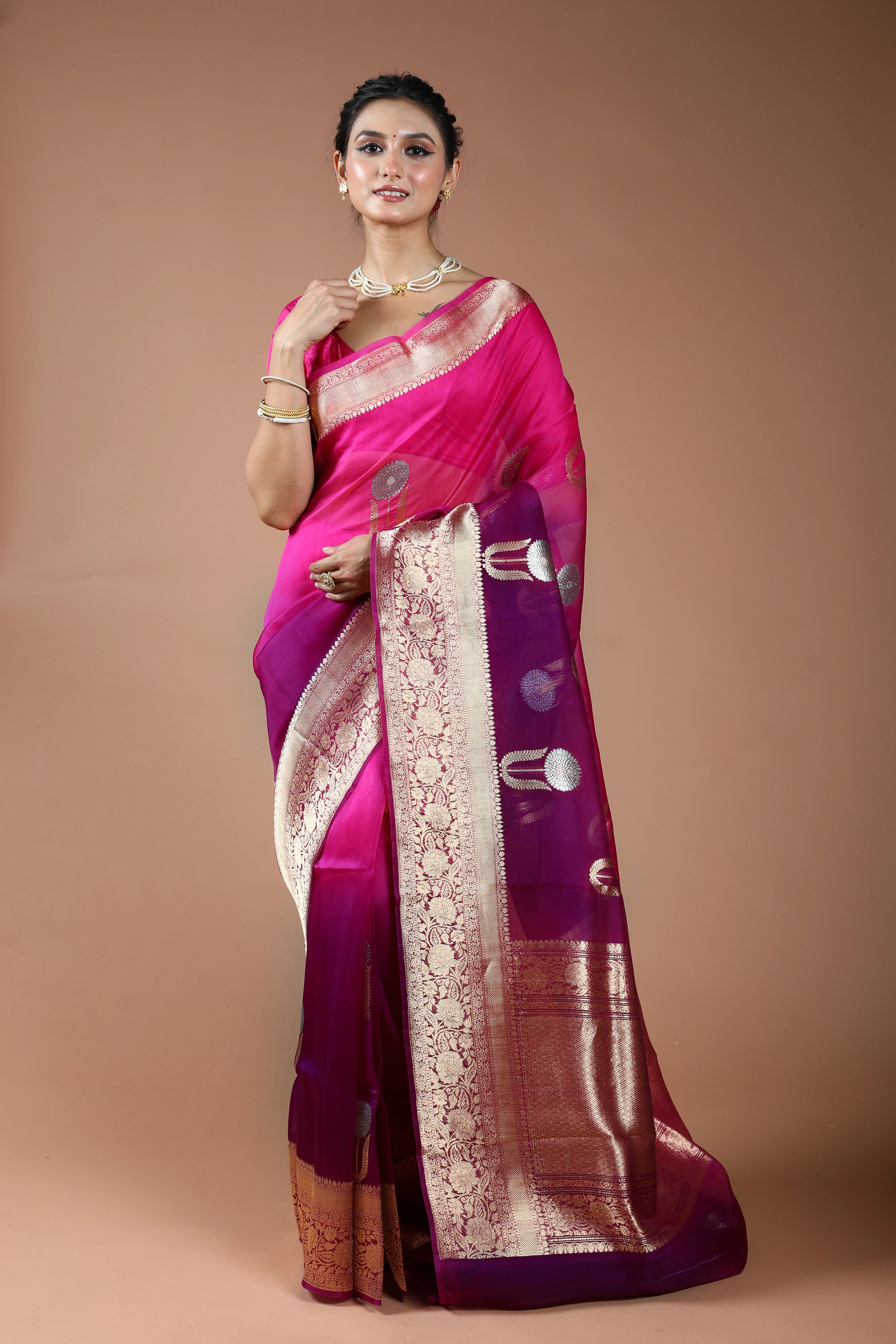Pure 4D Dye Kora Banarasi Saree With Blouse Piece