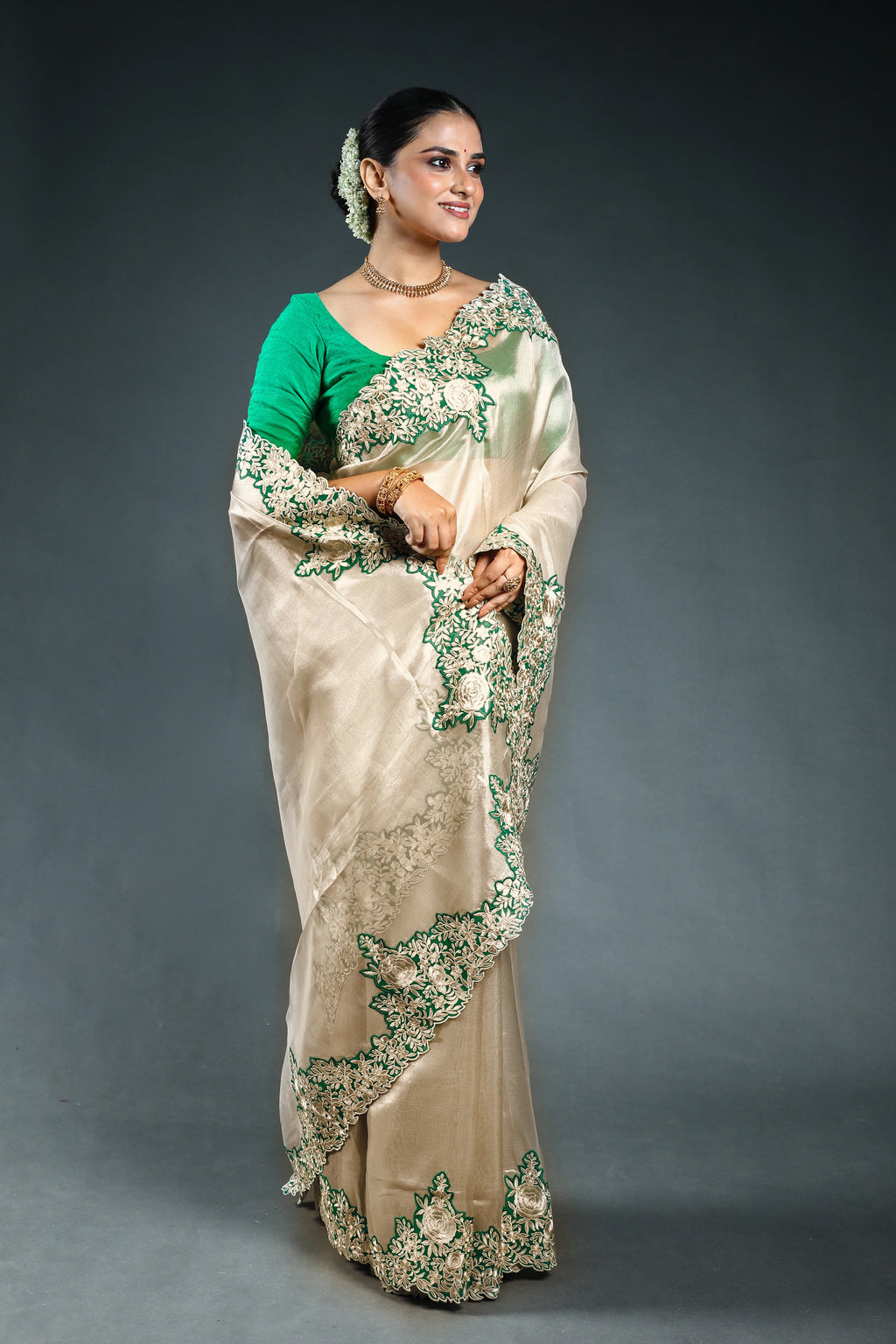 Offwhite  Organza Saree with Blouse Piece