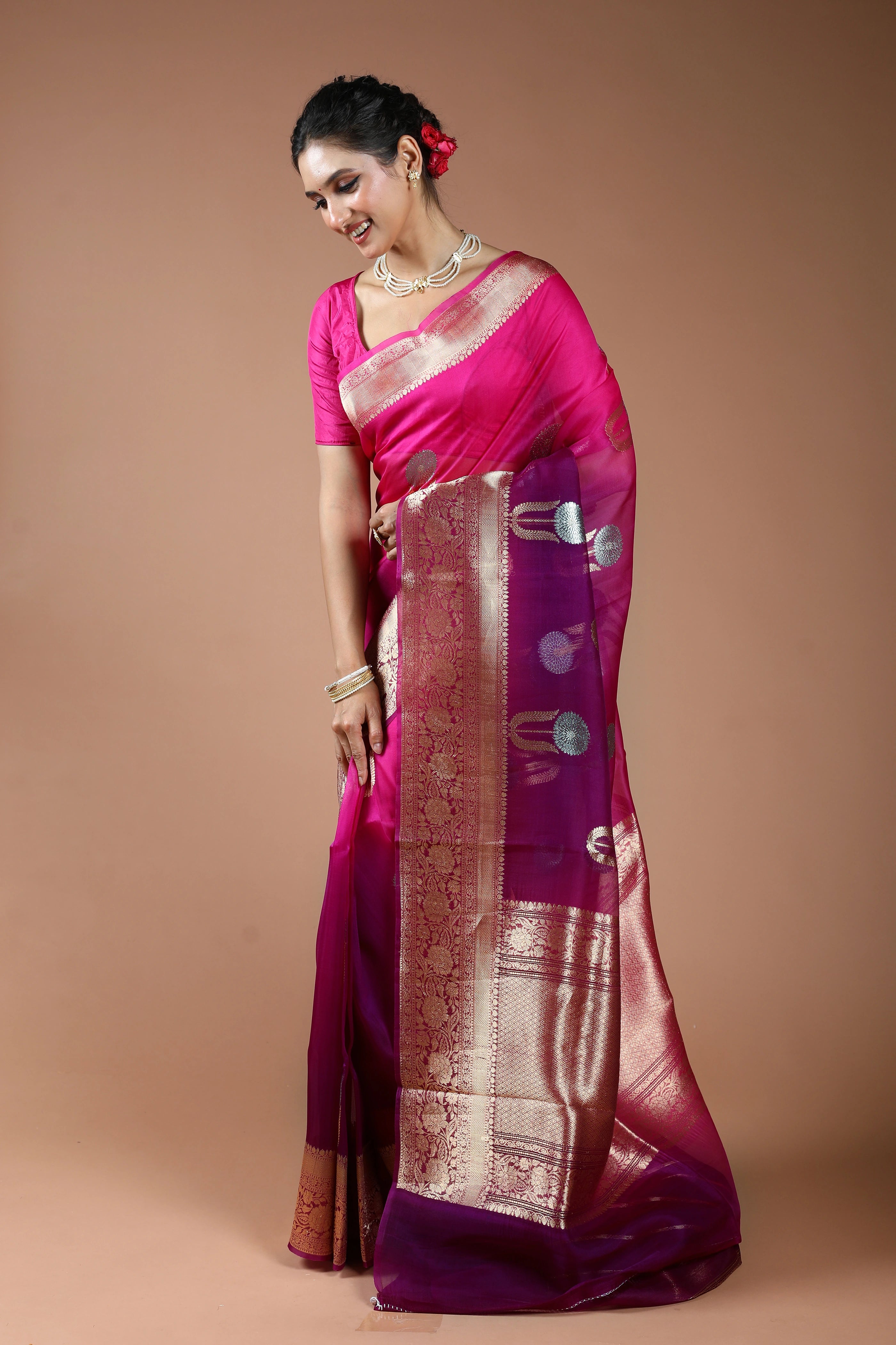 Pure 4D Dye Kora Banarasi Saree With Blouse Piece