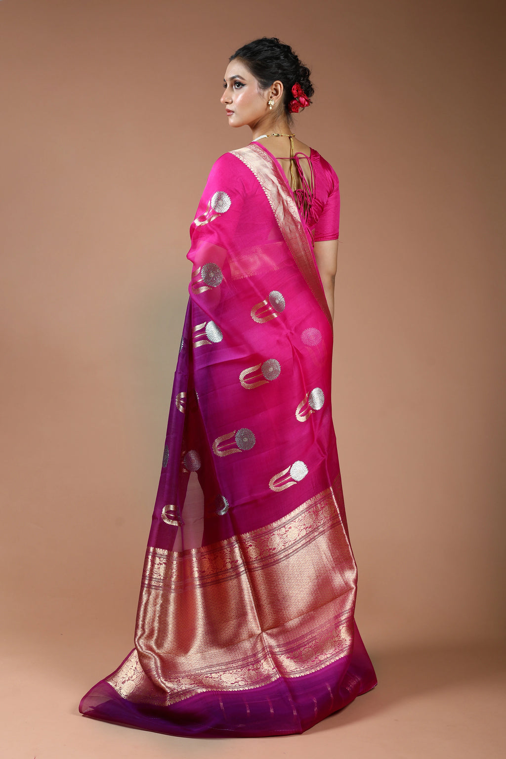 Pure 4D Dye Kora Banarasi Saree With Blouse Piece