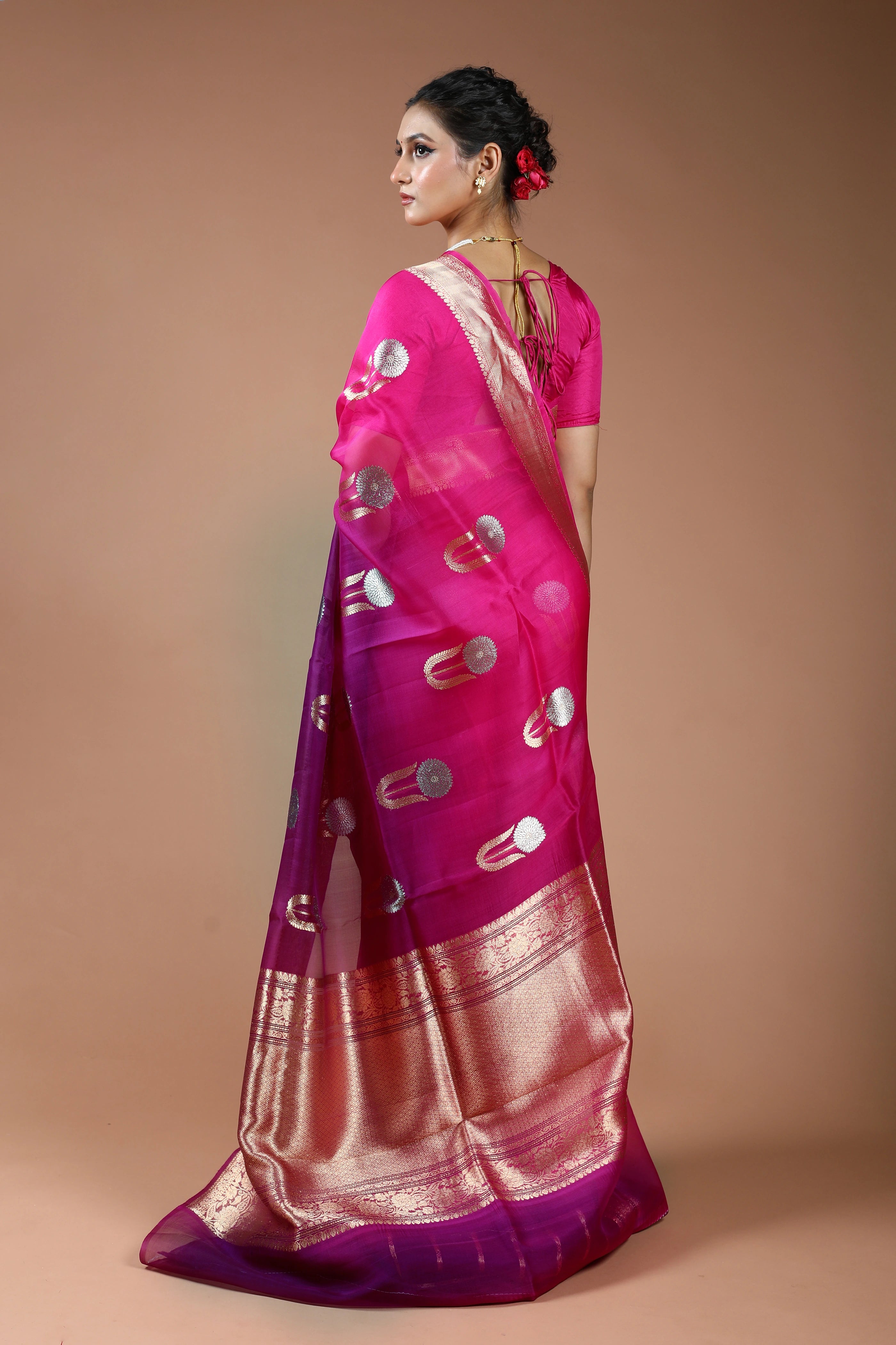 Pure 4D Dye Kora Banarasi Saree With Blouse Piece