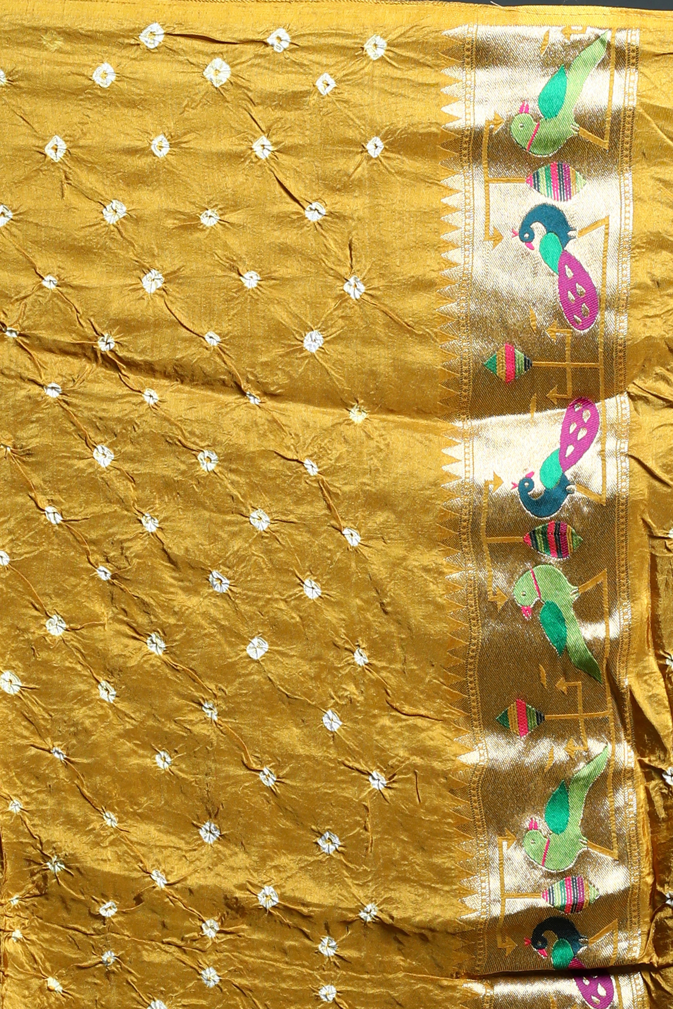 Mustard Semi Silk paithani Saree with Blouse Piece