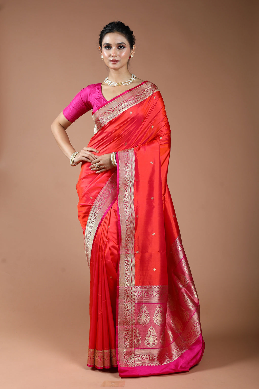 Orange Rani Dual Tone Pure Katan Silk Saree With Blouse Piece