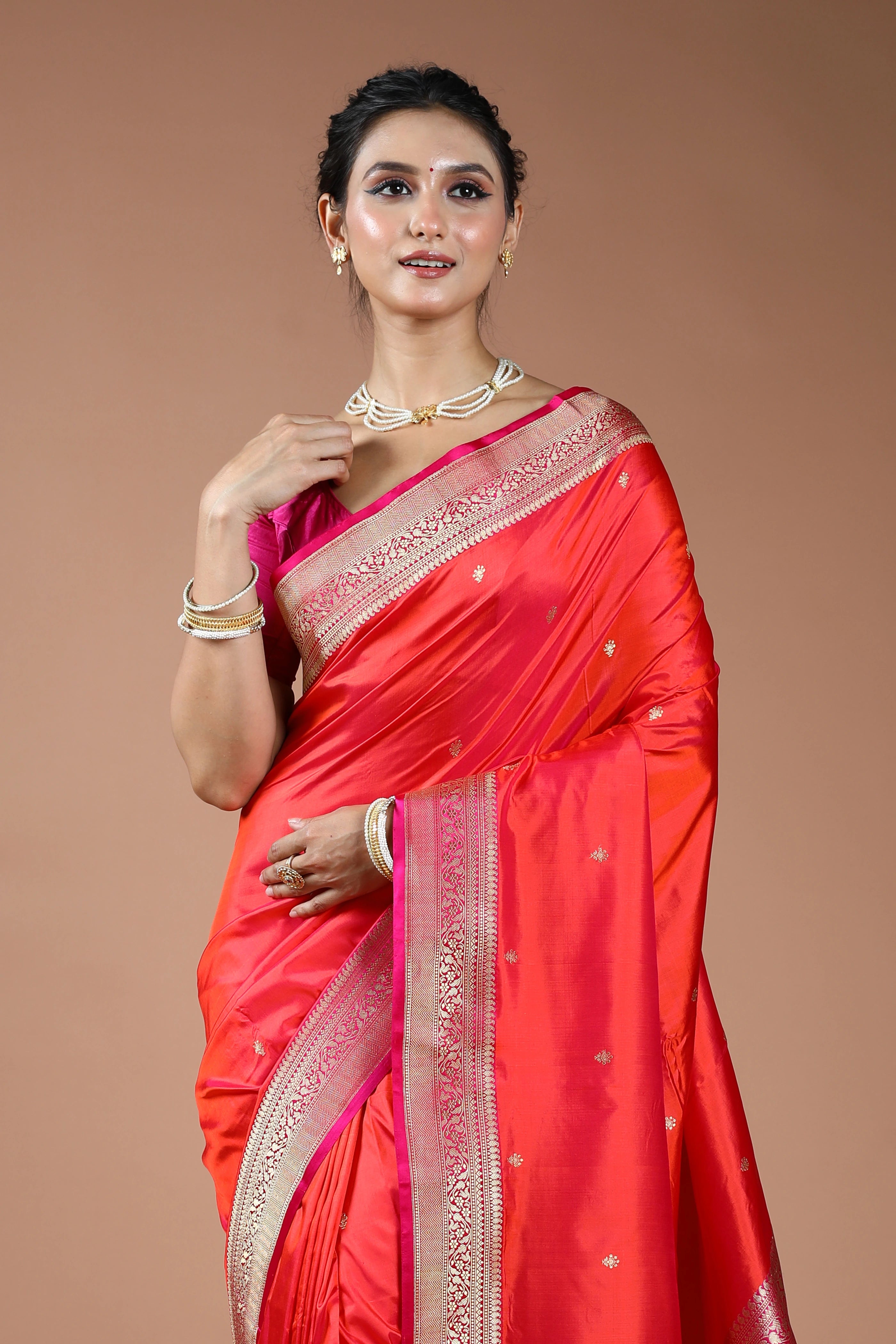 Orange Rani Dual Tone Pure Katan Silk Saree With Blouse Piece