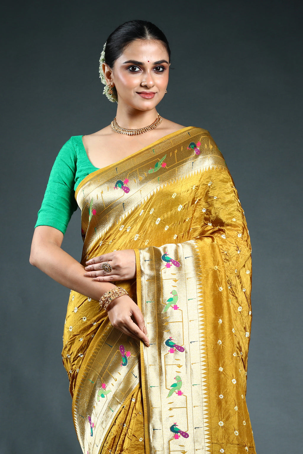 Mustard Semi Silk paithani Saree with Blouse Piece