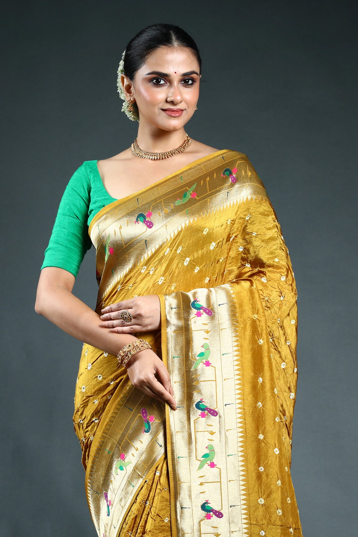 Mustard Semi Silk paithani Saree with Blouse Piece