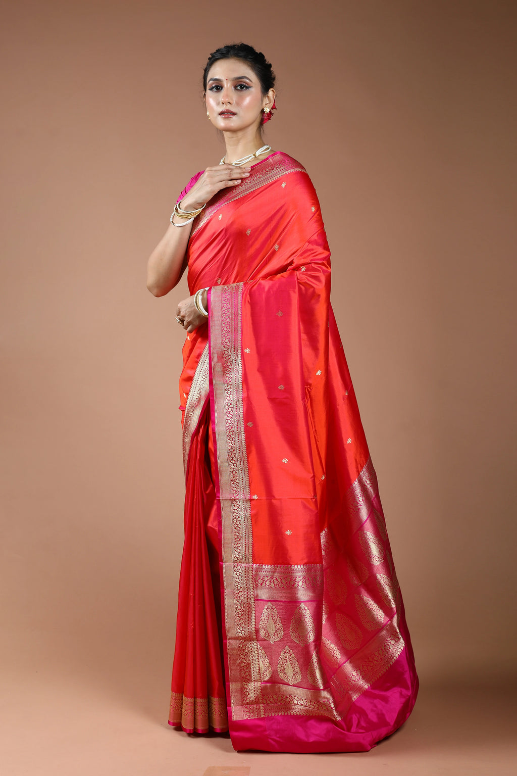 Orange Rani Dual Tone Pure Katan Silk Saree With Blouse Piece