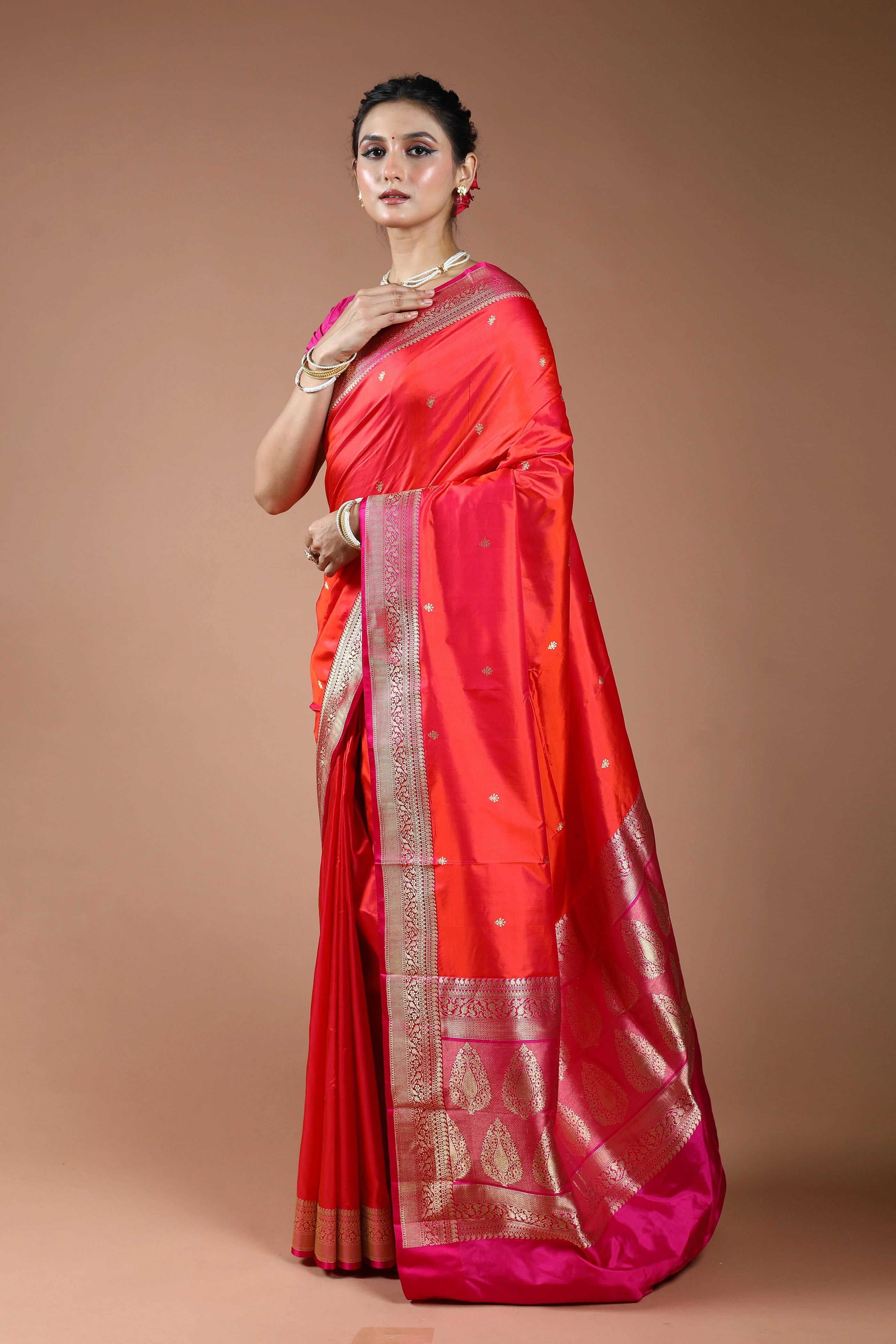 Orange Rani Dual Tone Pure Katan Silk Saree With Blouse Piece