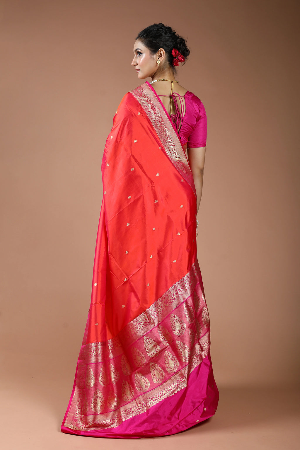 Orange Rani Dual Tone Pure Katan Silk Saree With Blouse Piece