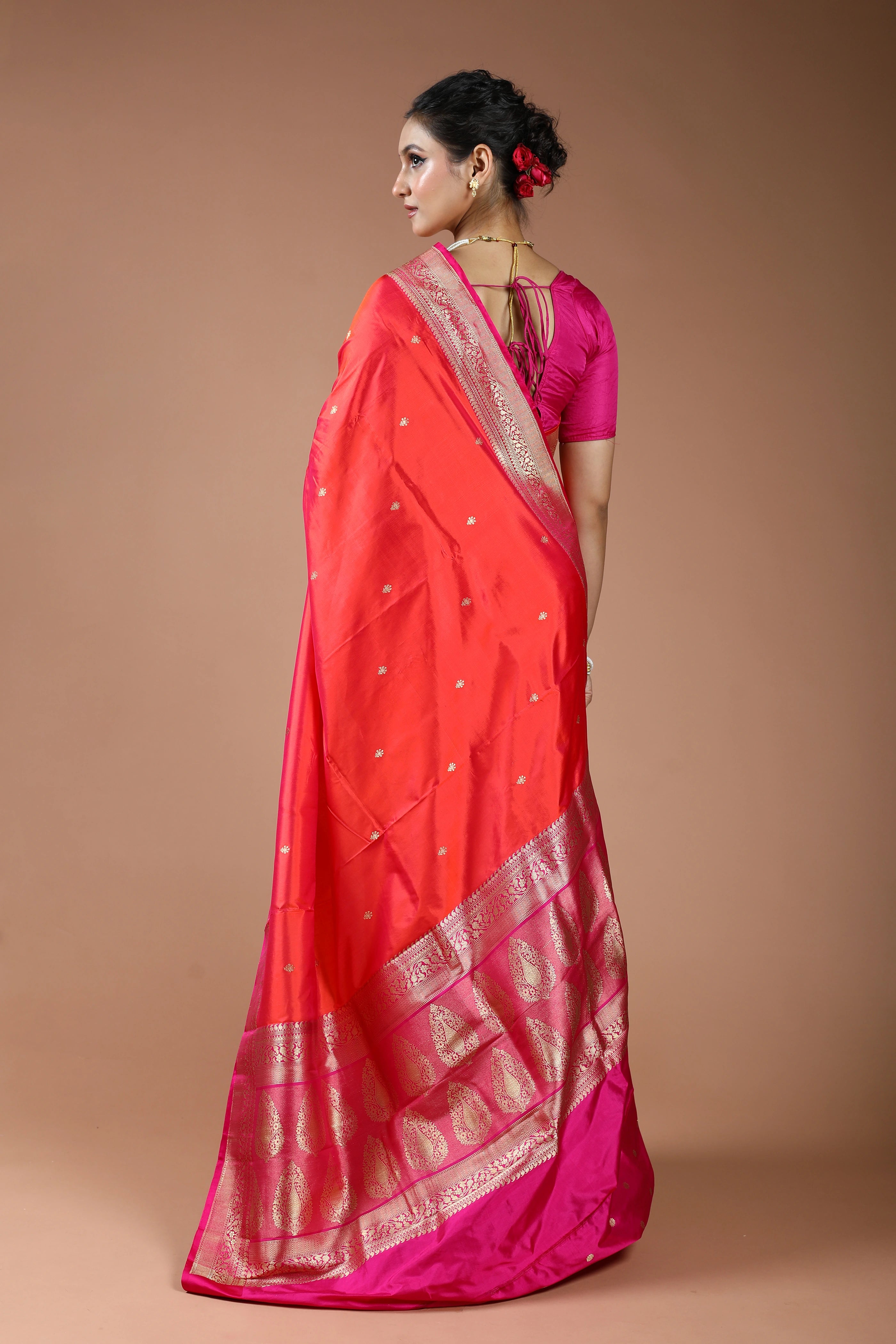 Orange Rani Dual Tone Pure Katan Silk Saree With Blouse Piece