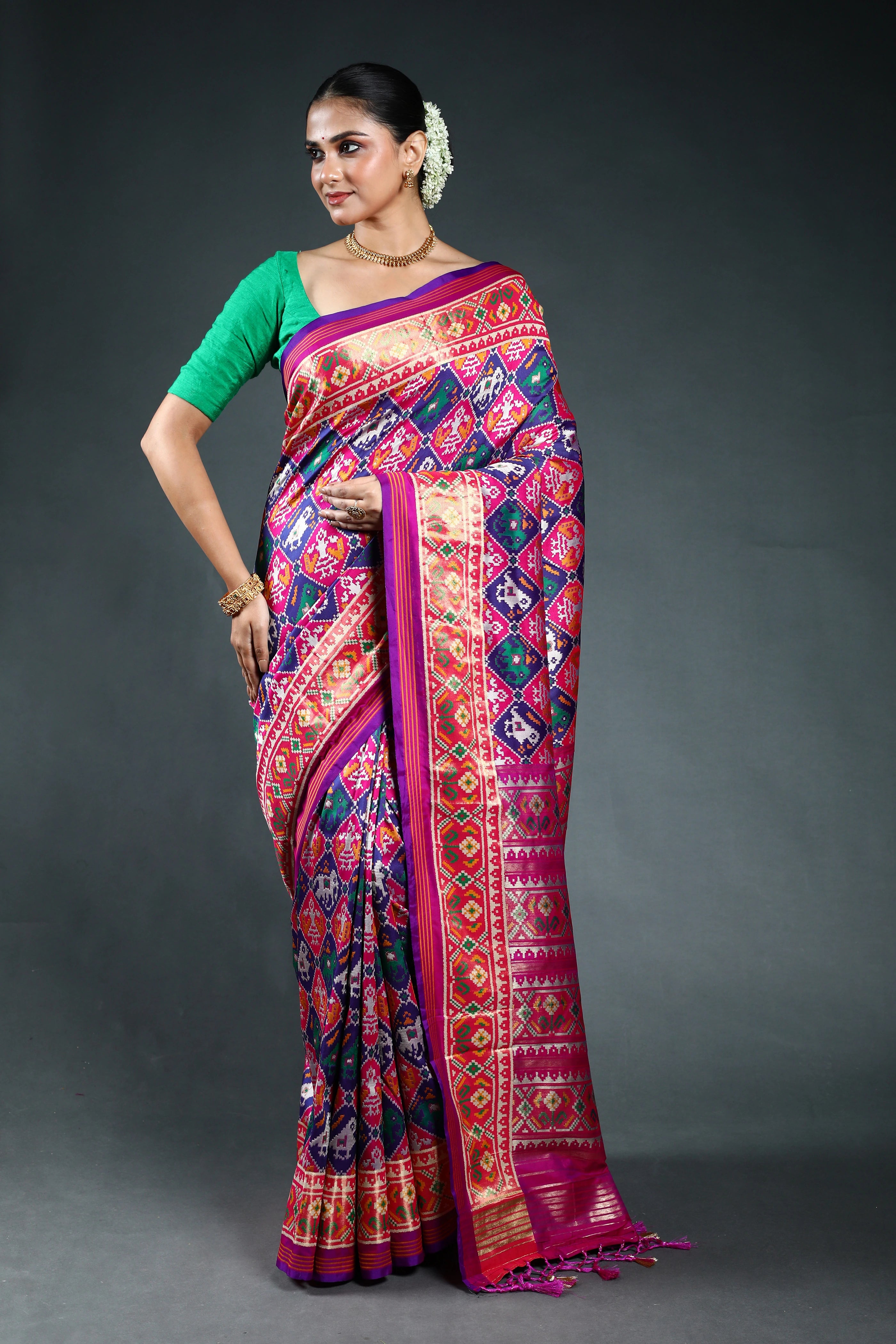 Purple Semi Patola Saree with Blouse Piece