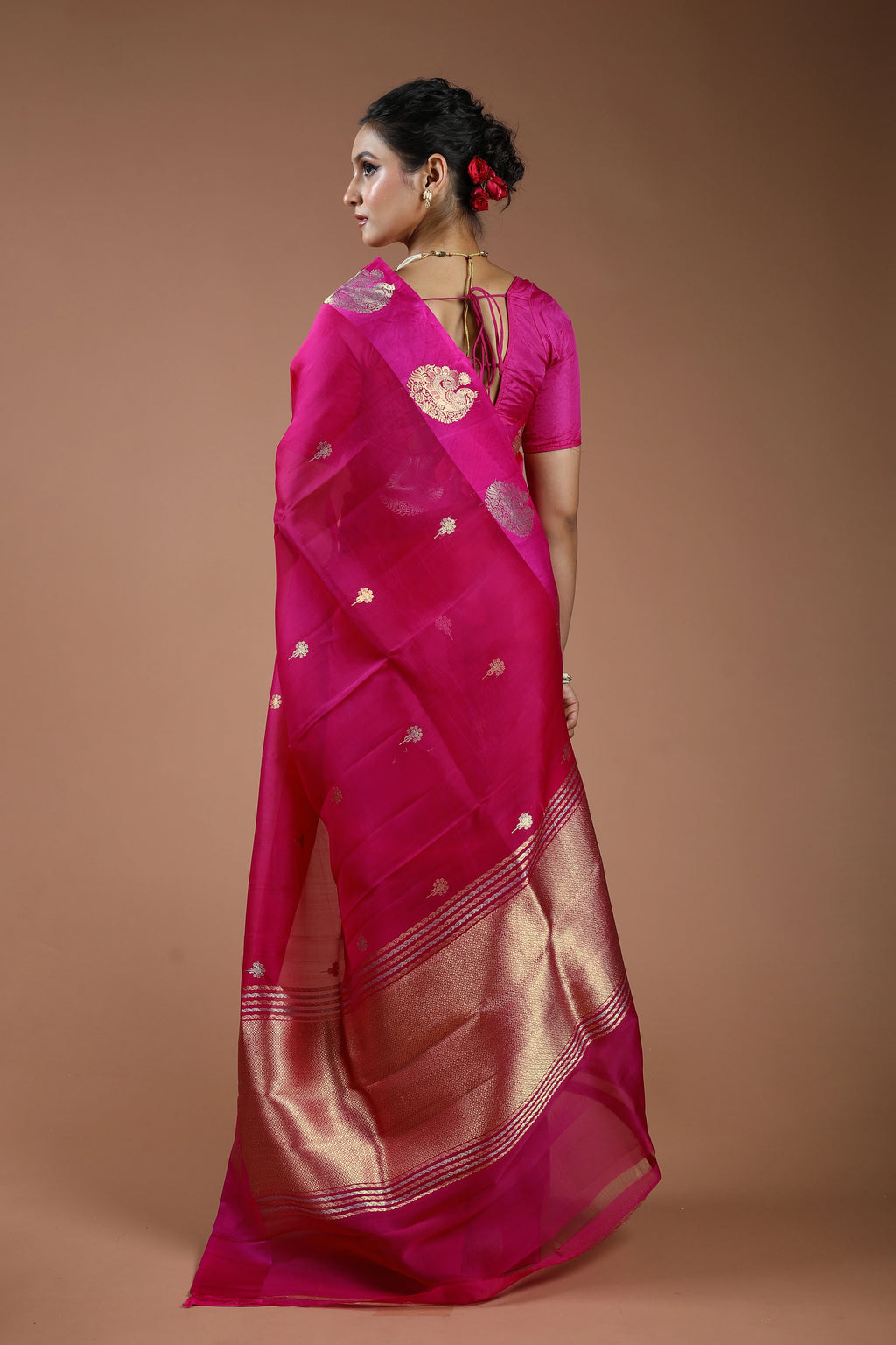 Rani Pure Kora Banarasi With Satin Border Saree With Blouse Piece