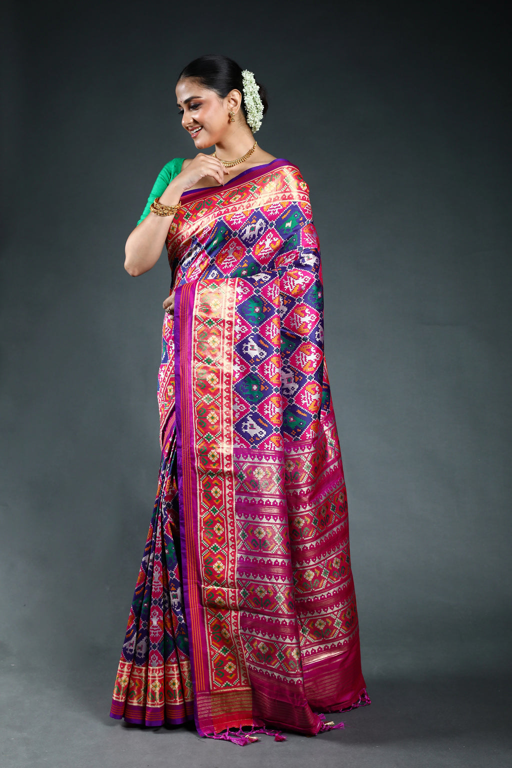 Purple Semi Patola Saree with Blouse Piece