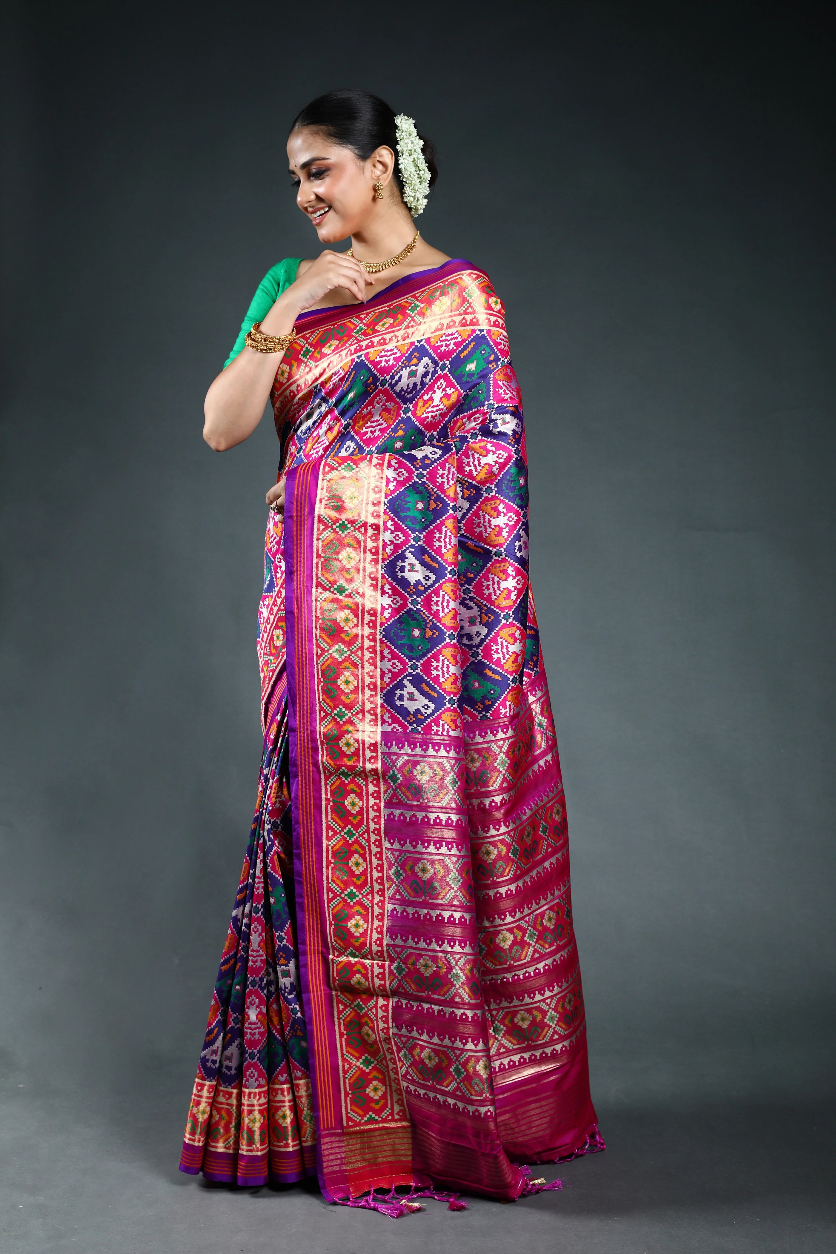 Purple Semi Patola Saree with Blouse Piece