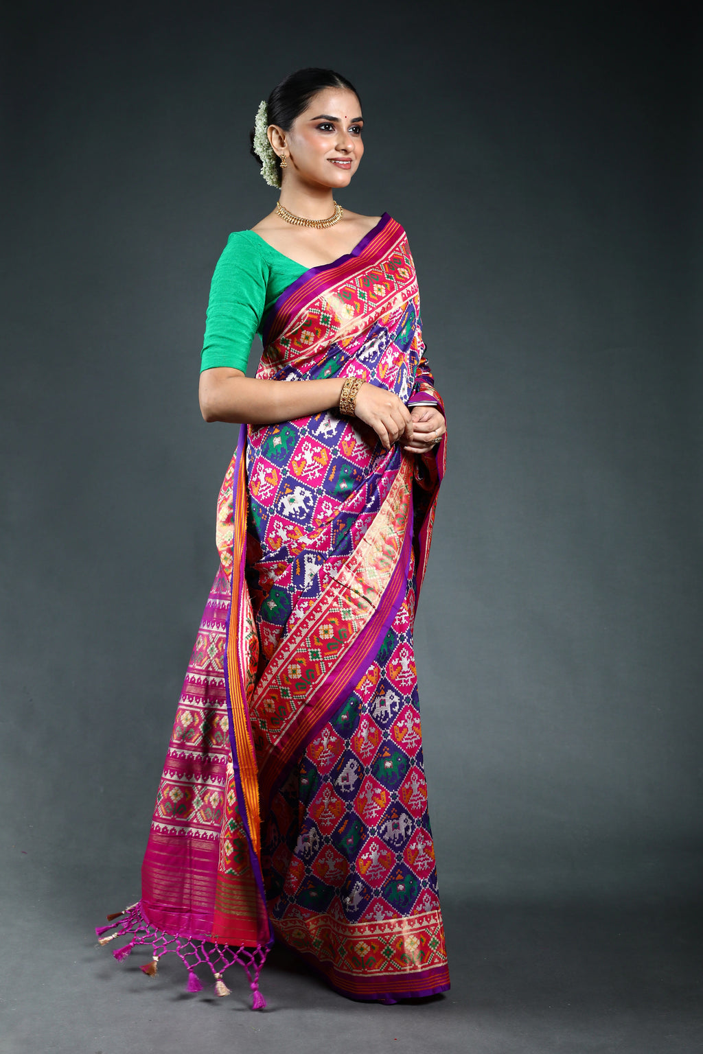 Purple Semi Patola Saree with Blouse Piece