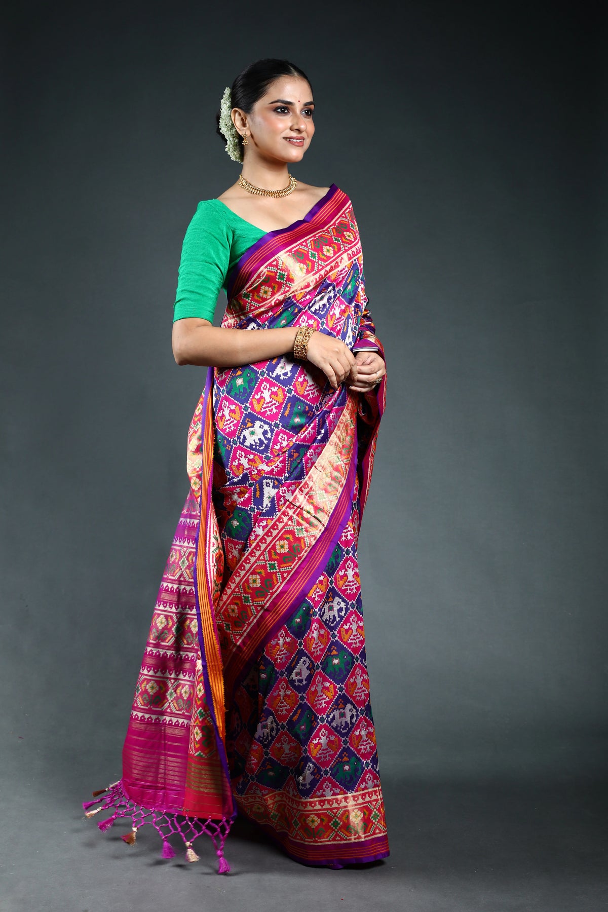Purple Semi Patola Saree with Blouse Piece