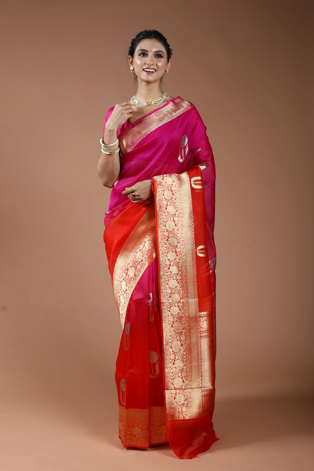 Pure 4D Dye Kora Banarasi Saree With Blouse Piece