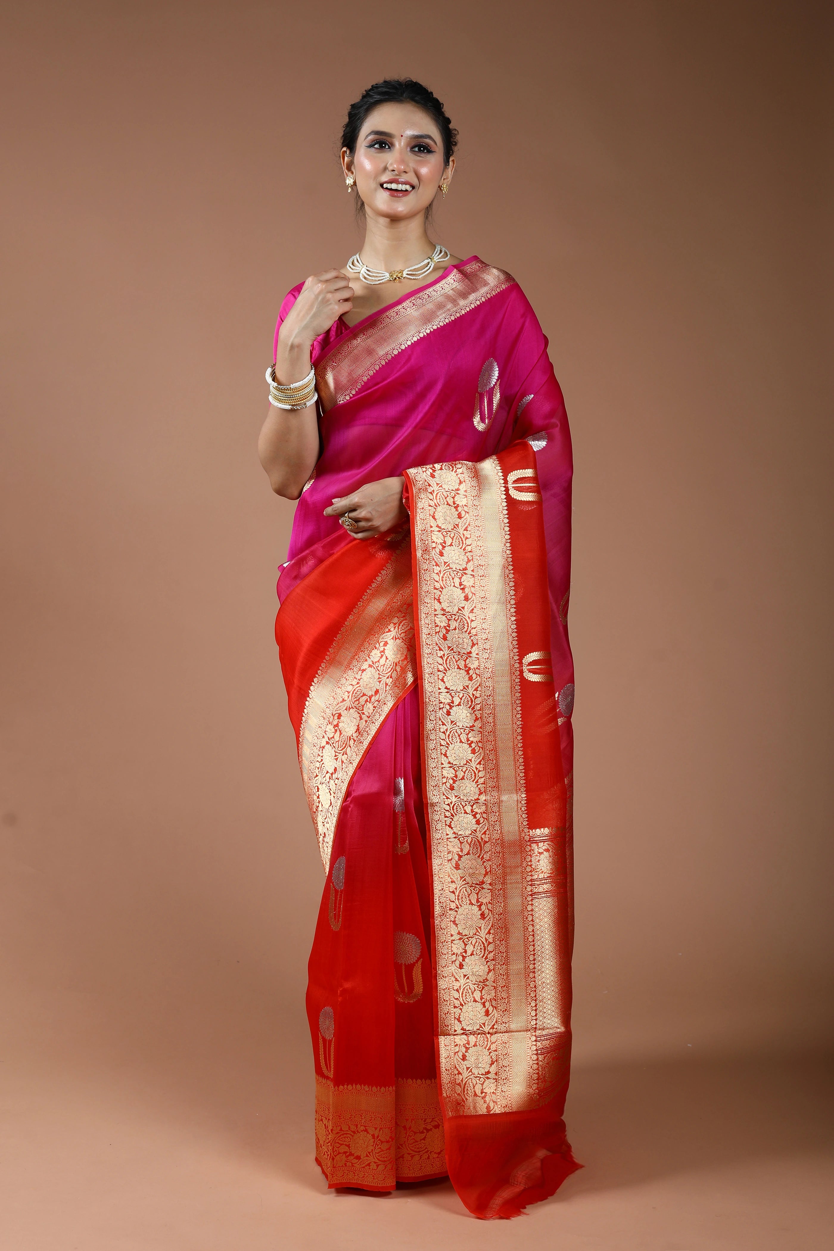 Pure 4D Dye Kora Banarasi Saree With Blouse Piece