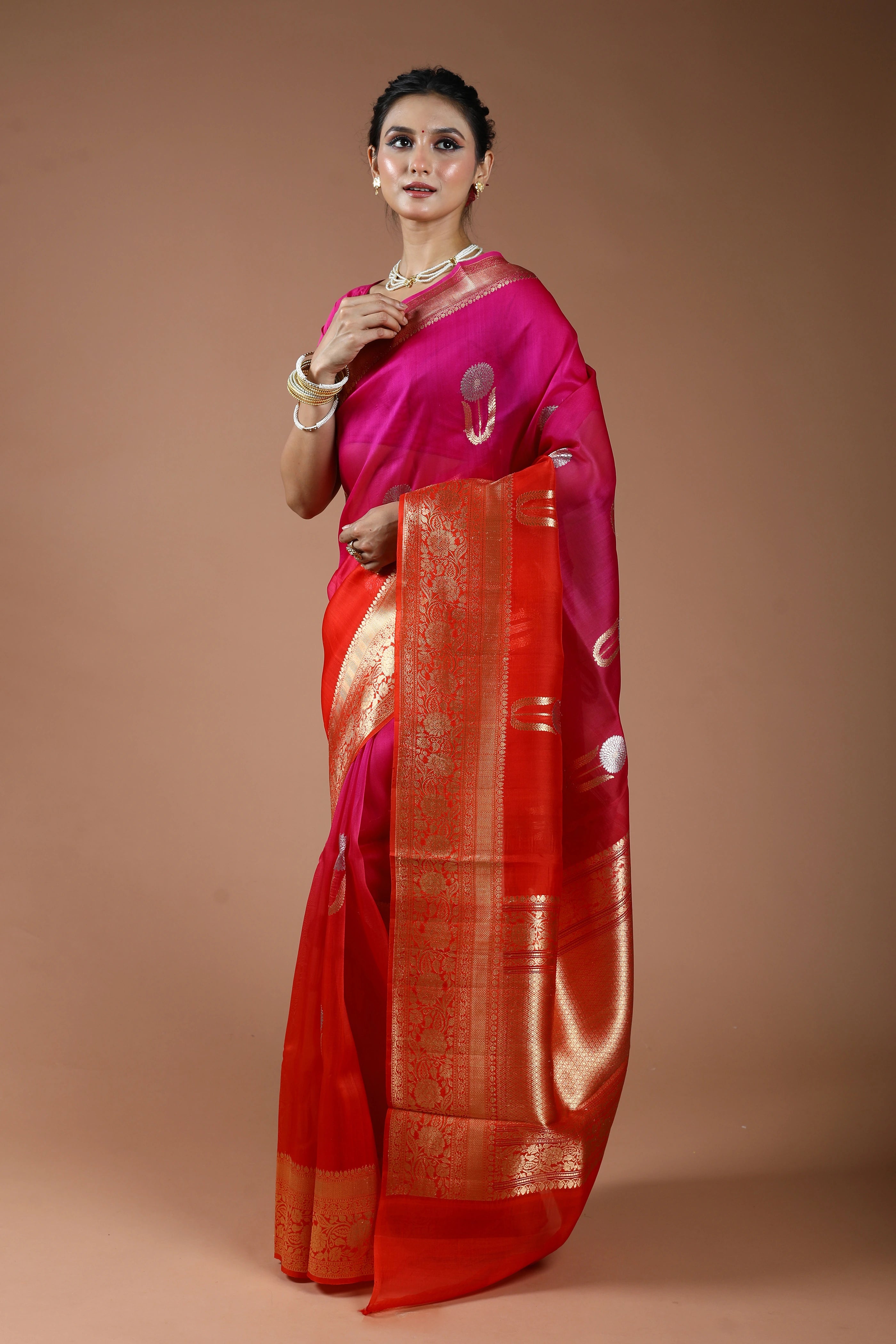 Pure 4D Dye Kora Banarasi Saree With Blouse Piece