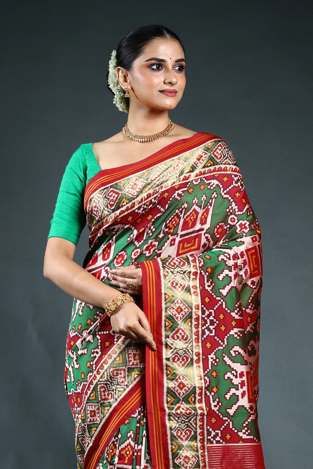Red Semi patola Saree with Blouse Piece